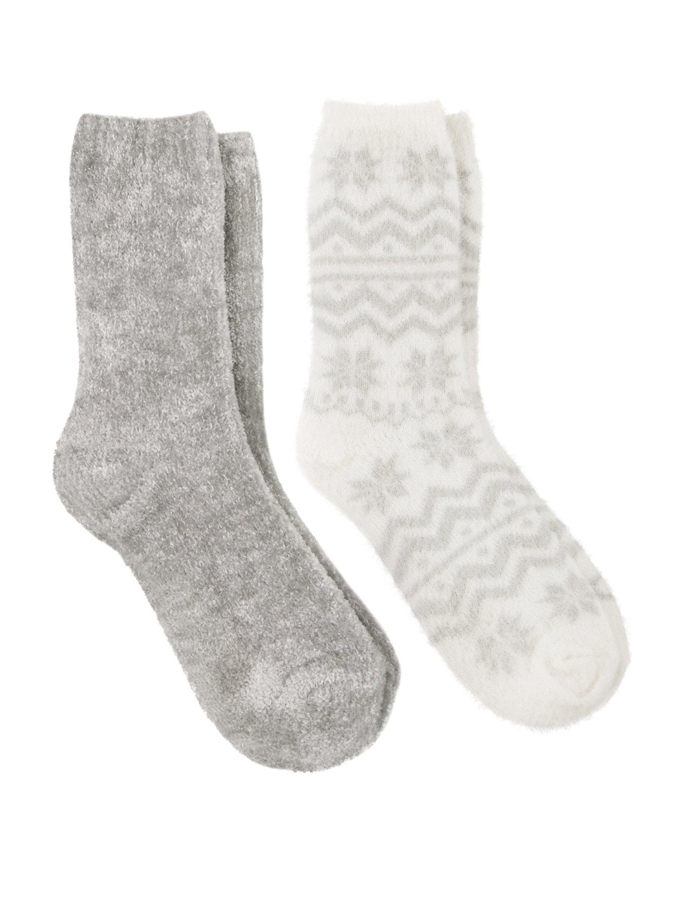 TOTES Totes 2pk Fairisle Chenile Soft Bed Socks - Grey/fairisle