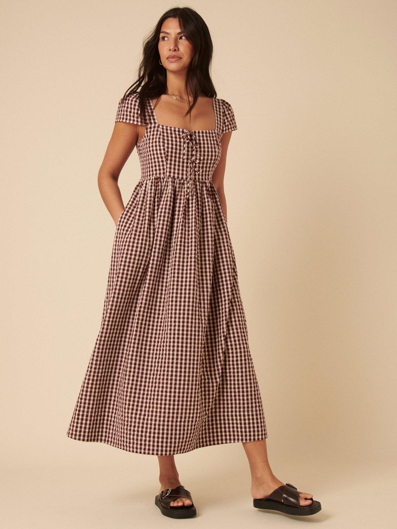 Nobodys Child Gingham Heidi Midi Dress - Brown