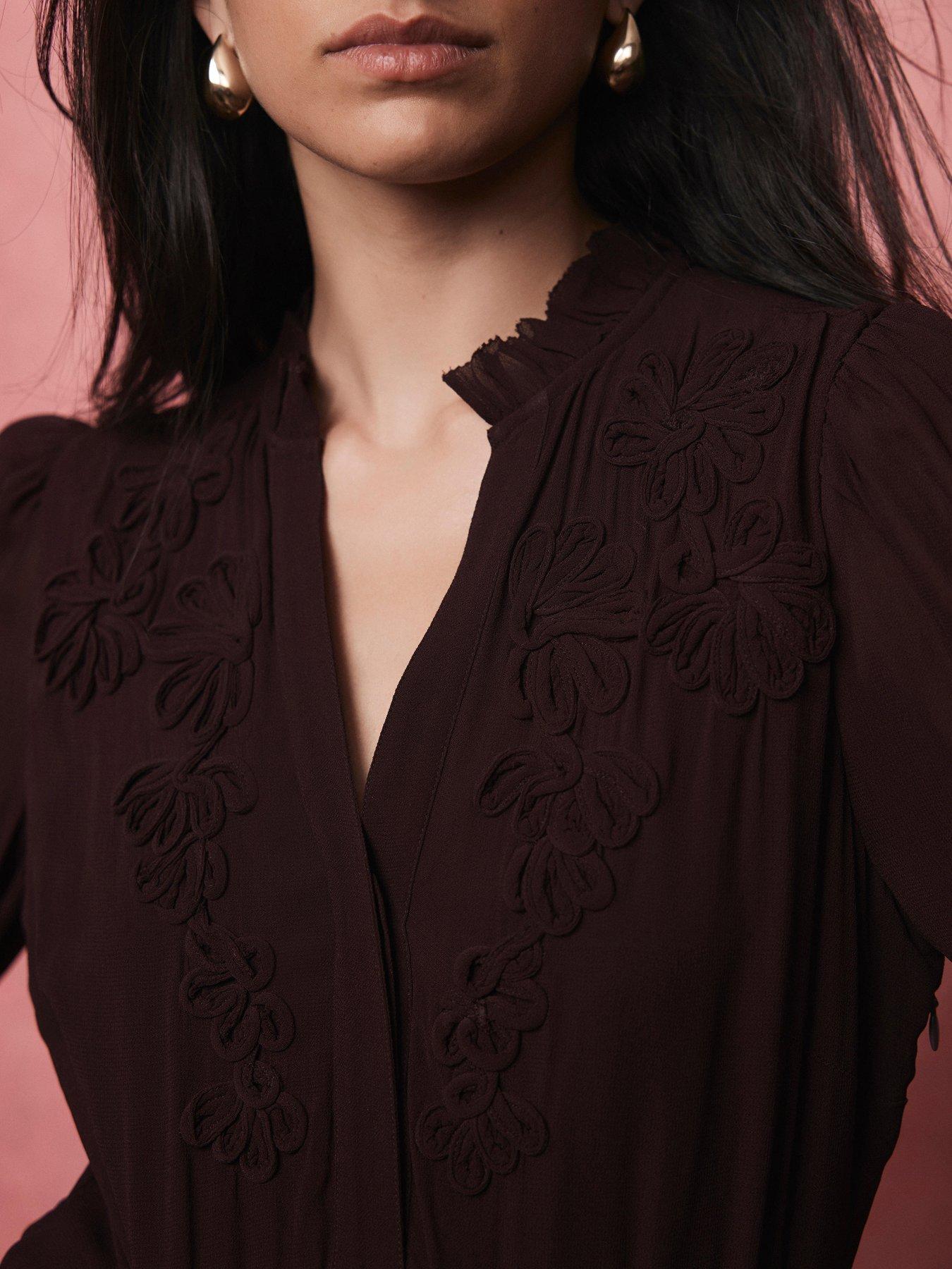 Image 4 of 6 of Mint Velvet Corneli Ruffle Mini Dress - Burgundy