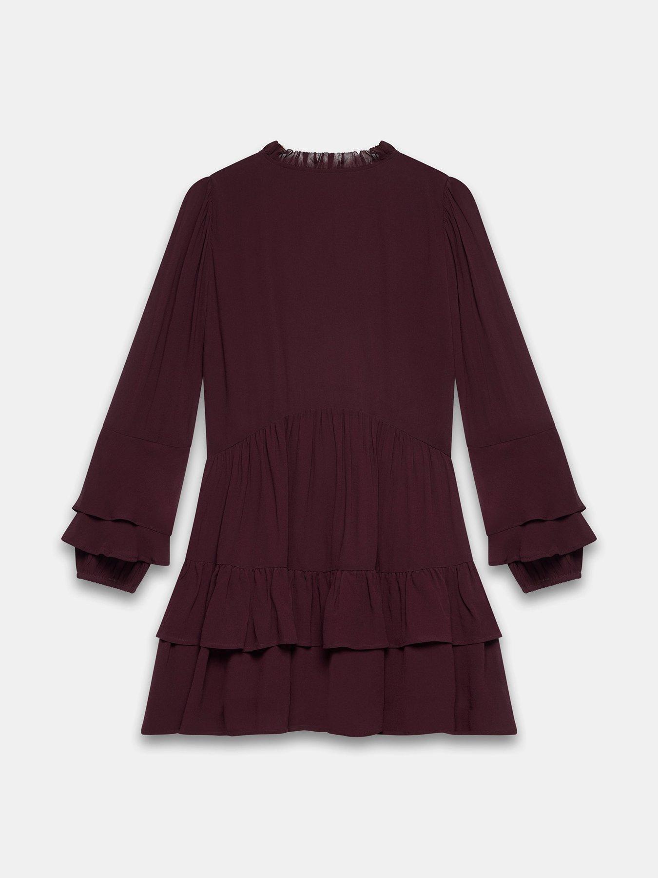 Image 6 of 6 of Mint Velvet Corneli Ruffle Mini Dress - Burgundy