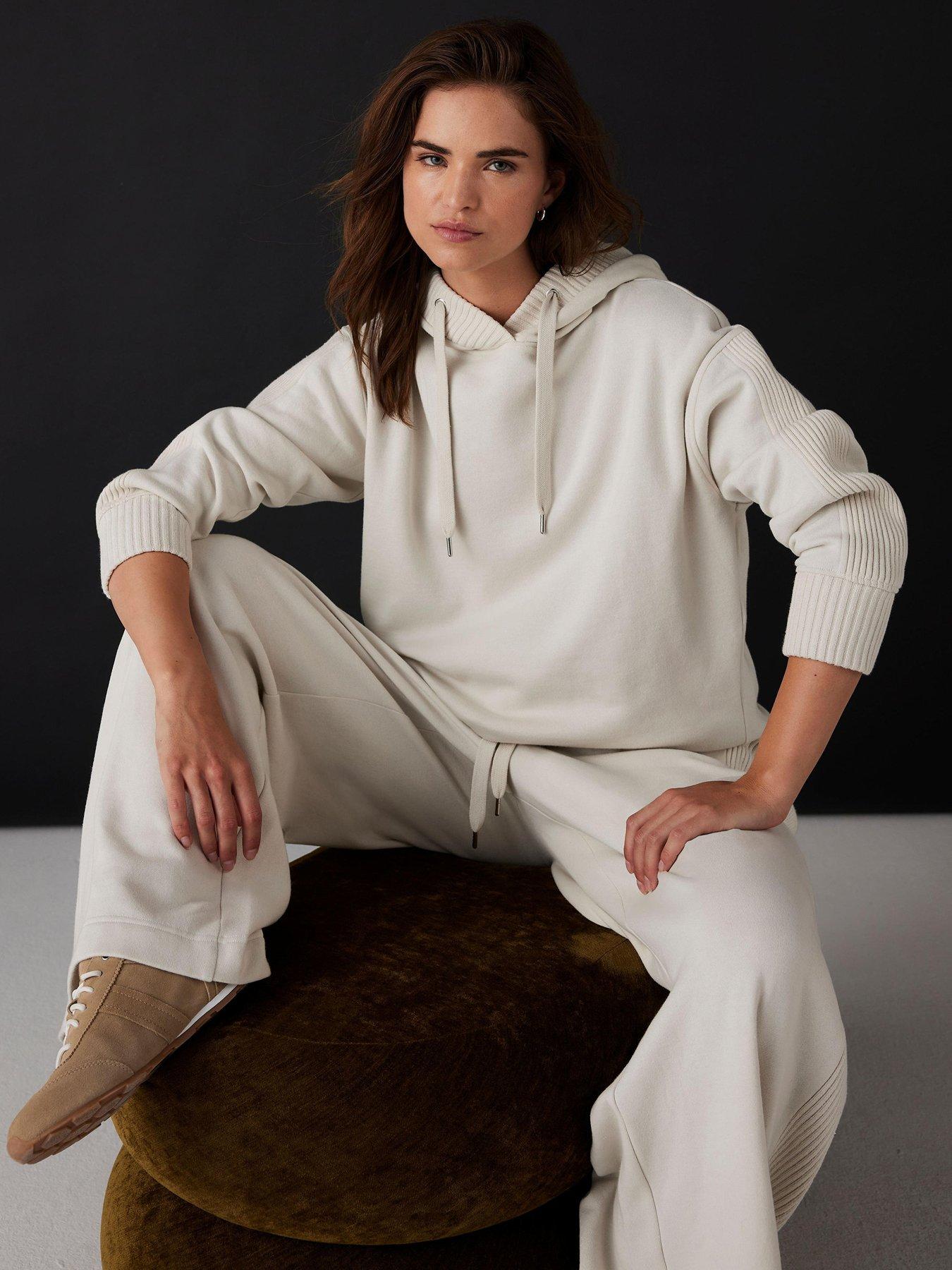 Mint Velvet Cream Knit Mix Hoodie - White