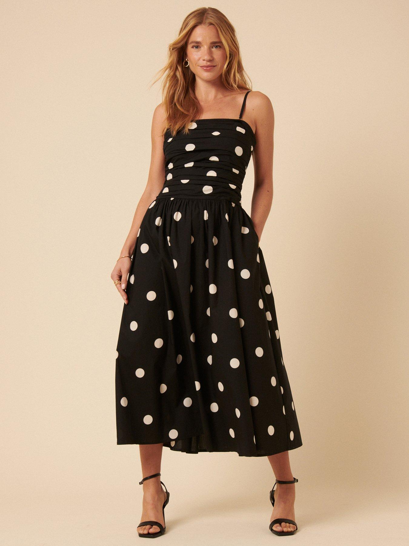Nobodys Child Polka Dot Bandeau Felicity Midi Dress - Black