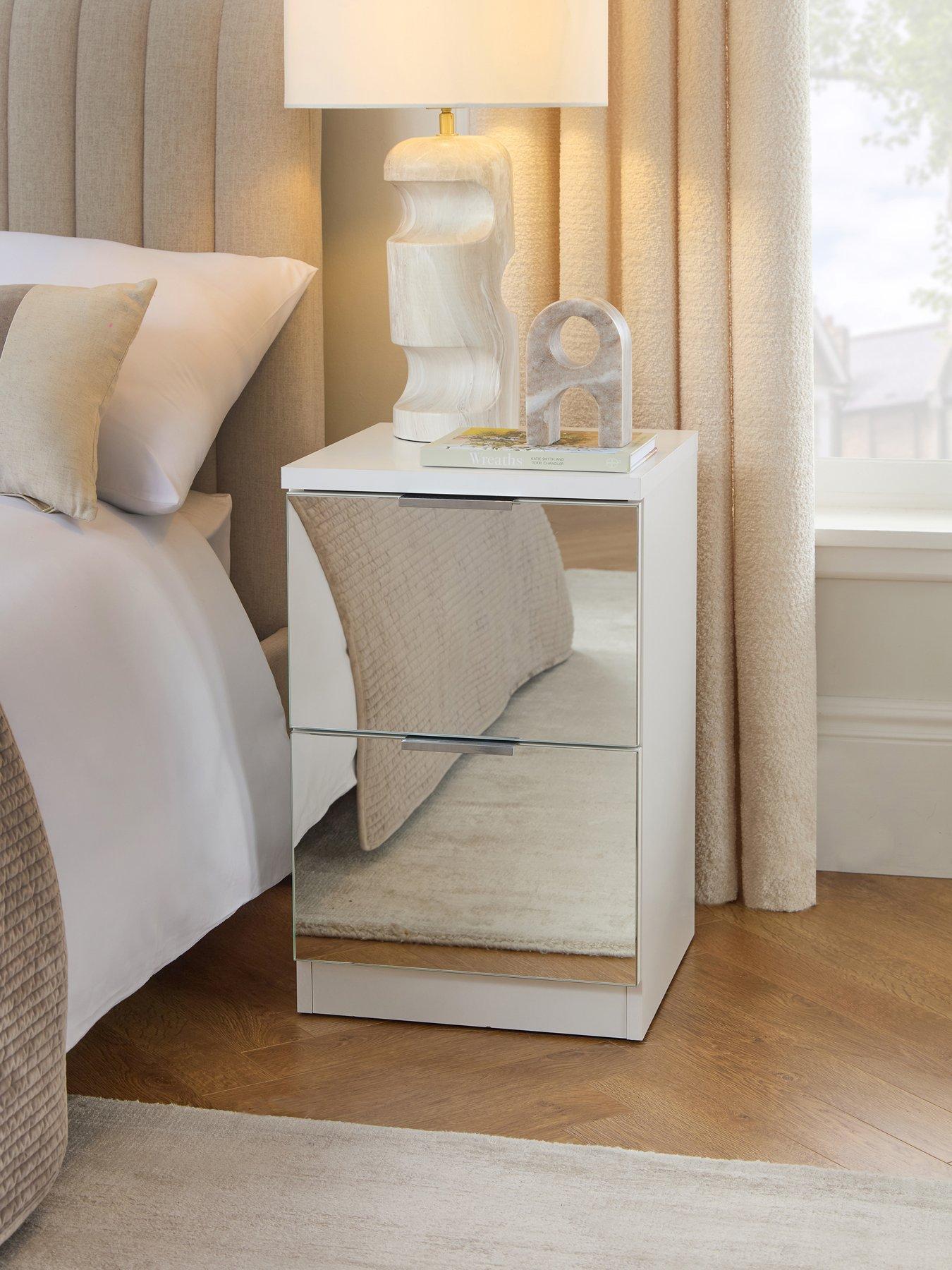 Very Home Palma Mirrored 2 Drawer Bedside Chest - White - FSC® Certified