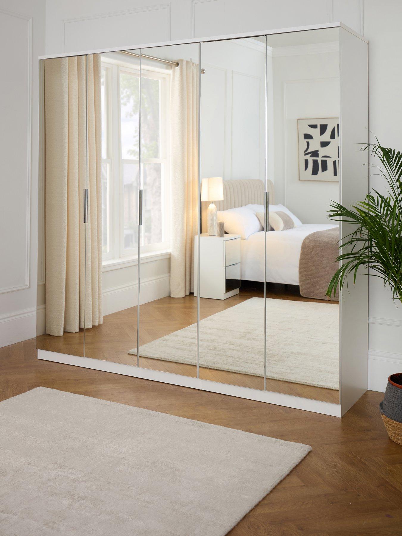 Very Home Palma 5 Door Mirrored Wardrobe - White