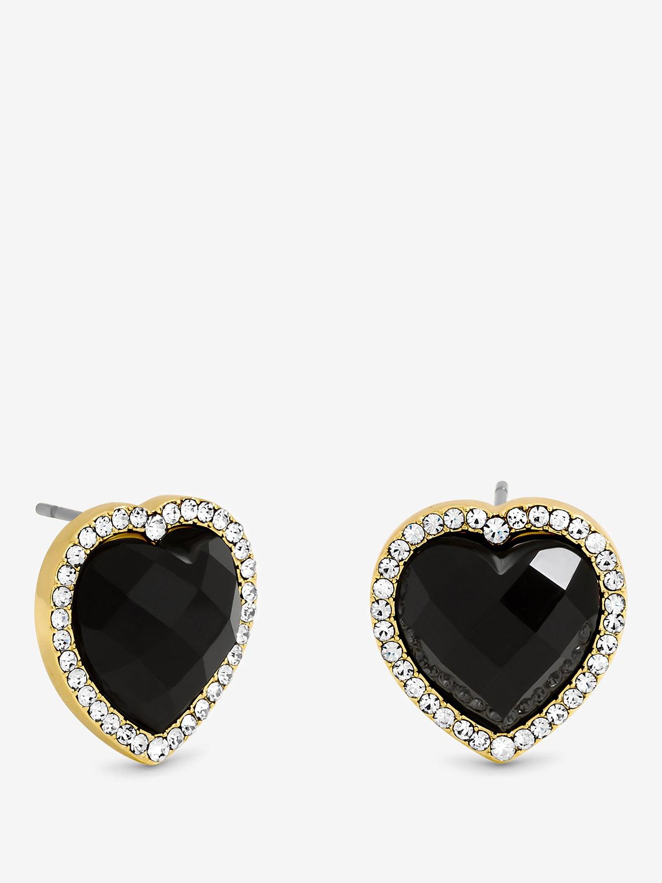 Jon Richard Jon Richard Gold Plated Crystal and Jet Heart Studs