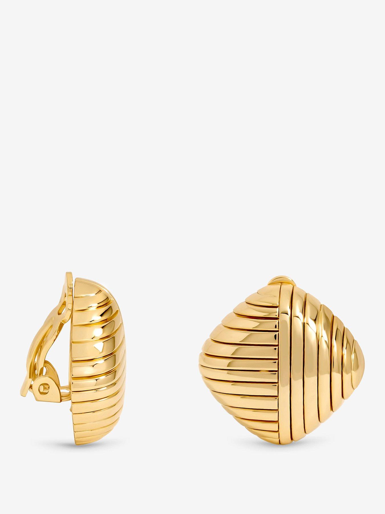 Jon Richard Jon Richard Gold Plated Ridge Square Clip Earrings
