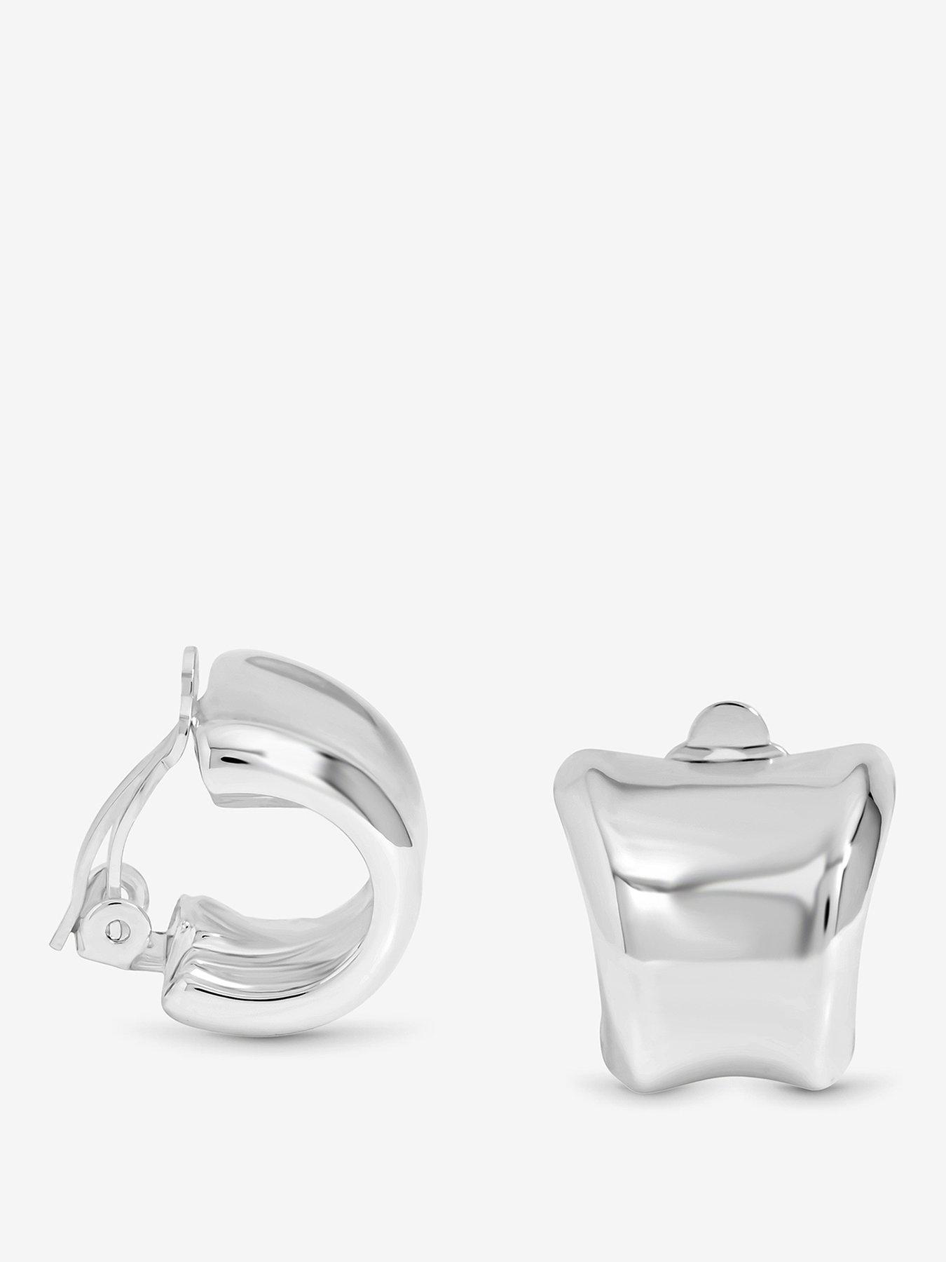 Image 1 of 3 of Jon Richard Jon Richard Silver Plated Polished Curved Clip Earrings