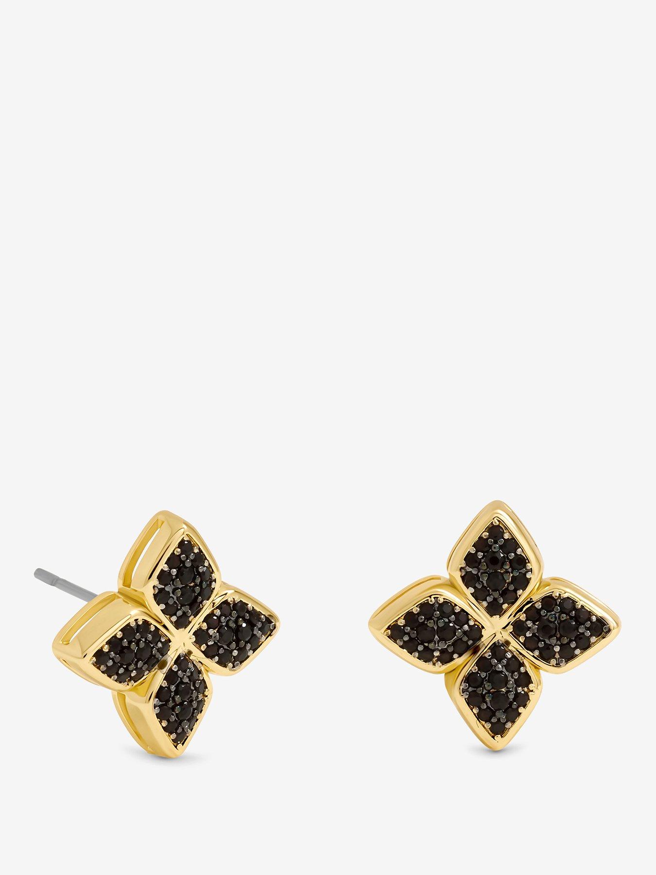 jon-richard-14k-gold-plated-and-jet-druzy-stone-clover-earrings