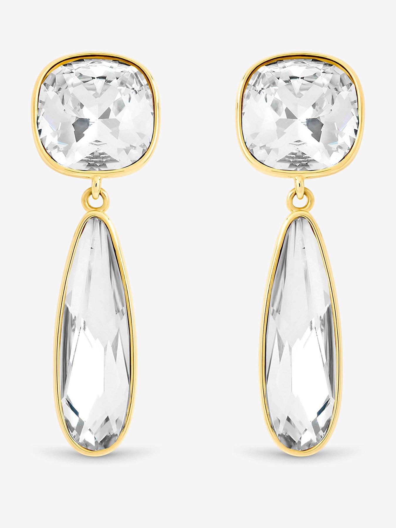 Jon Richard Jon Richard Gold Plated Cubic Zirconia and Polished Drop Earrings