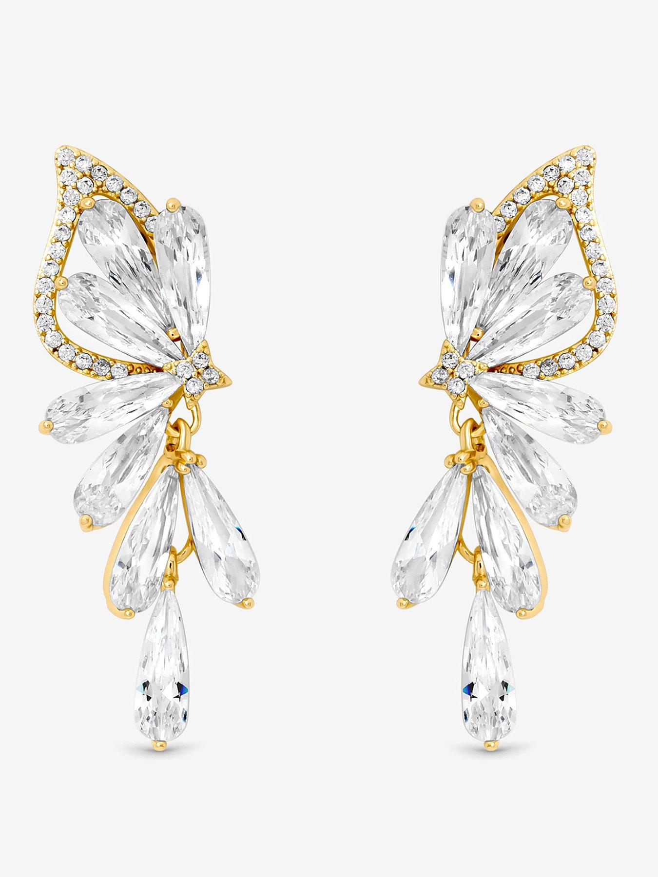 Image 2 of 3 of Jon Richard Jon Richard Gold Plated Crystal Floral Droplet Earrings