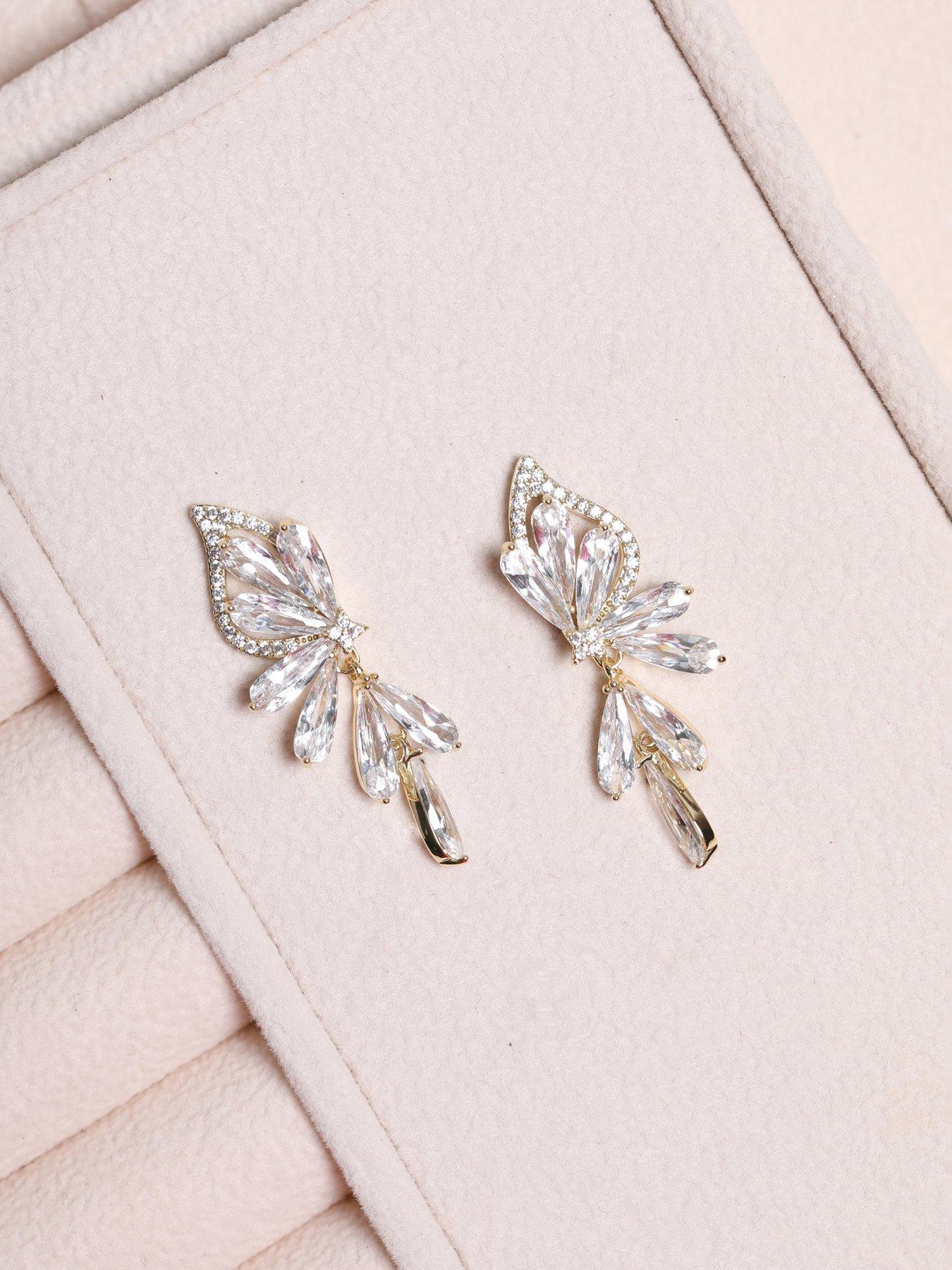 Image 3 of 3 of Jon Richard Jon Richard Gold Plated Crystal Floral Droplet Earrings