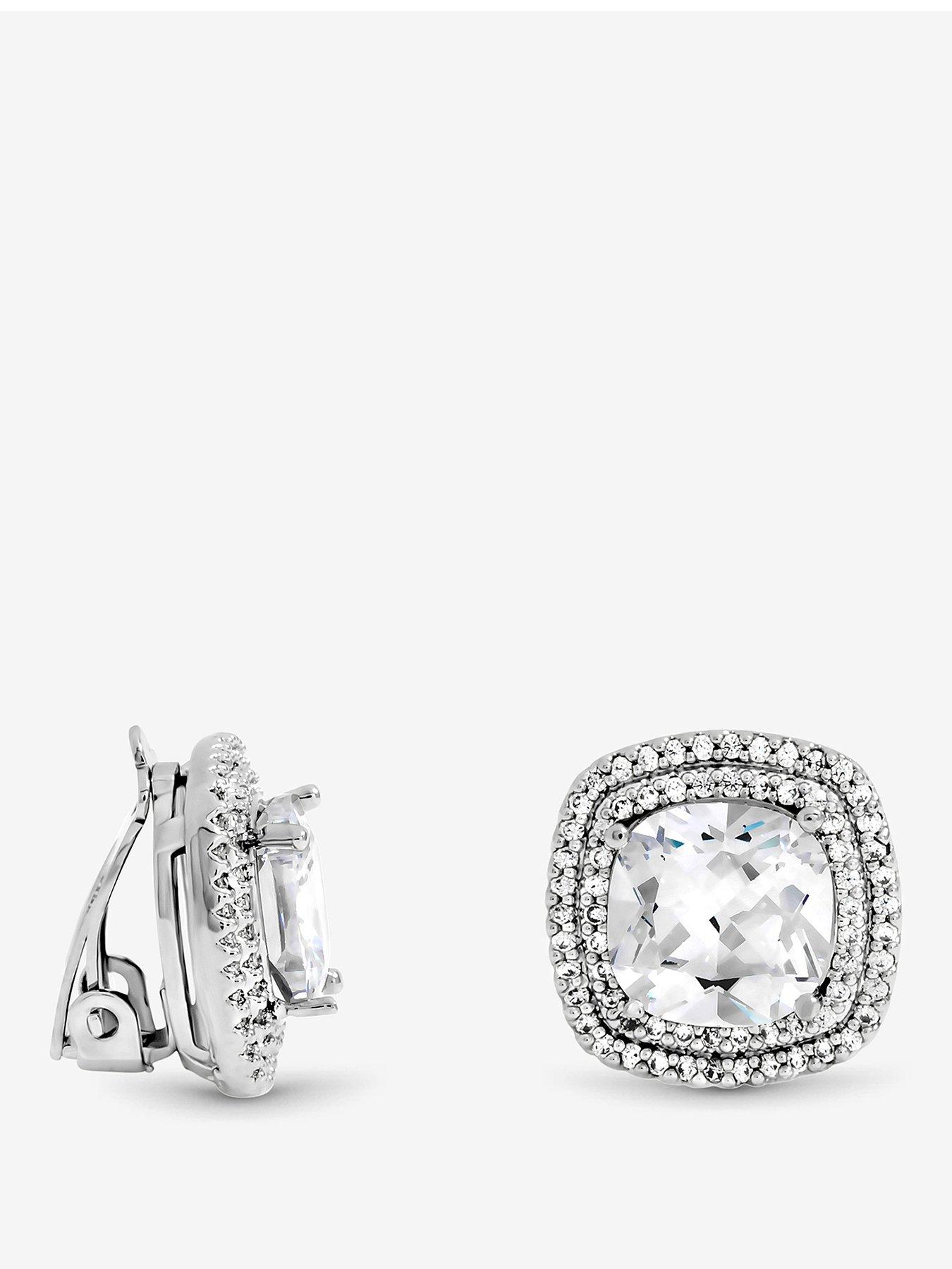 Jon Richard Jon Richard Rhodium Plated Large Square Halo Stud Earrings