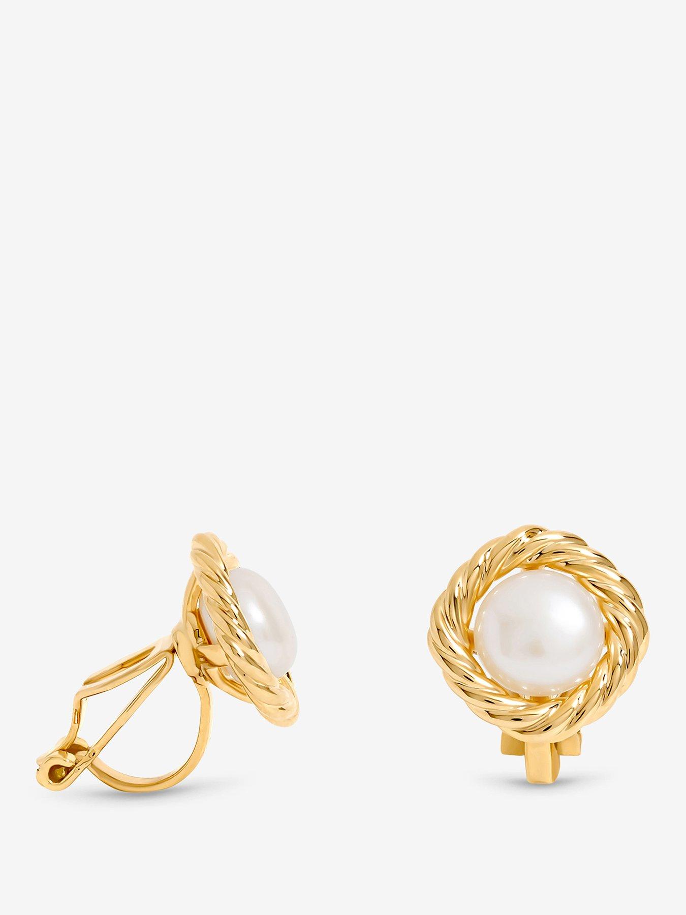 Image 1 of 1 of Jon Richard Gold Plated and Pearl Twisted Edge Clip Earrings