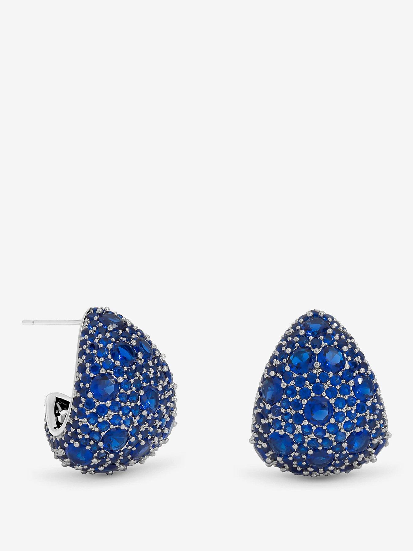 Jon Richard Jon Richard Rhodium Plated Pave and Sapphire Dome Earrings