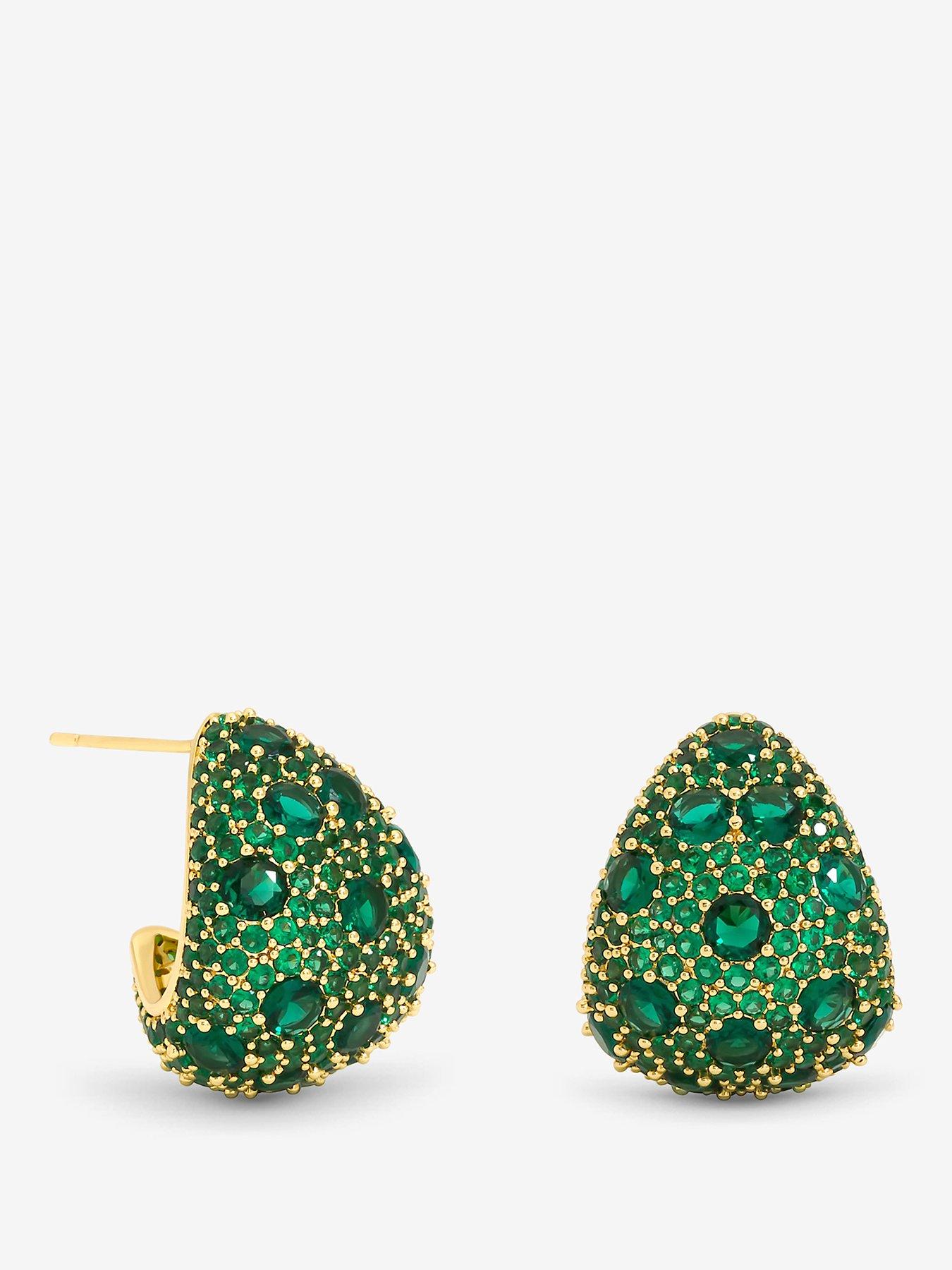 Jon Richard Jon Richard Gold Plated Pave and Emerald Dome Earrings