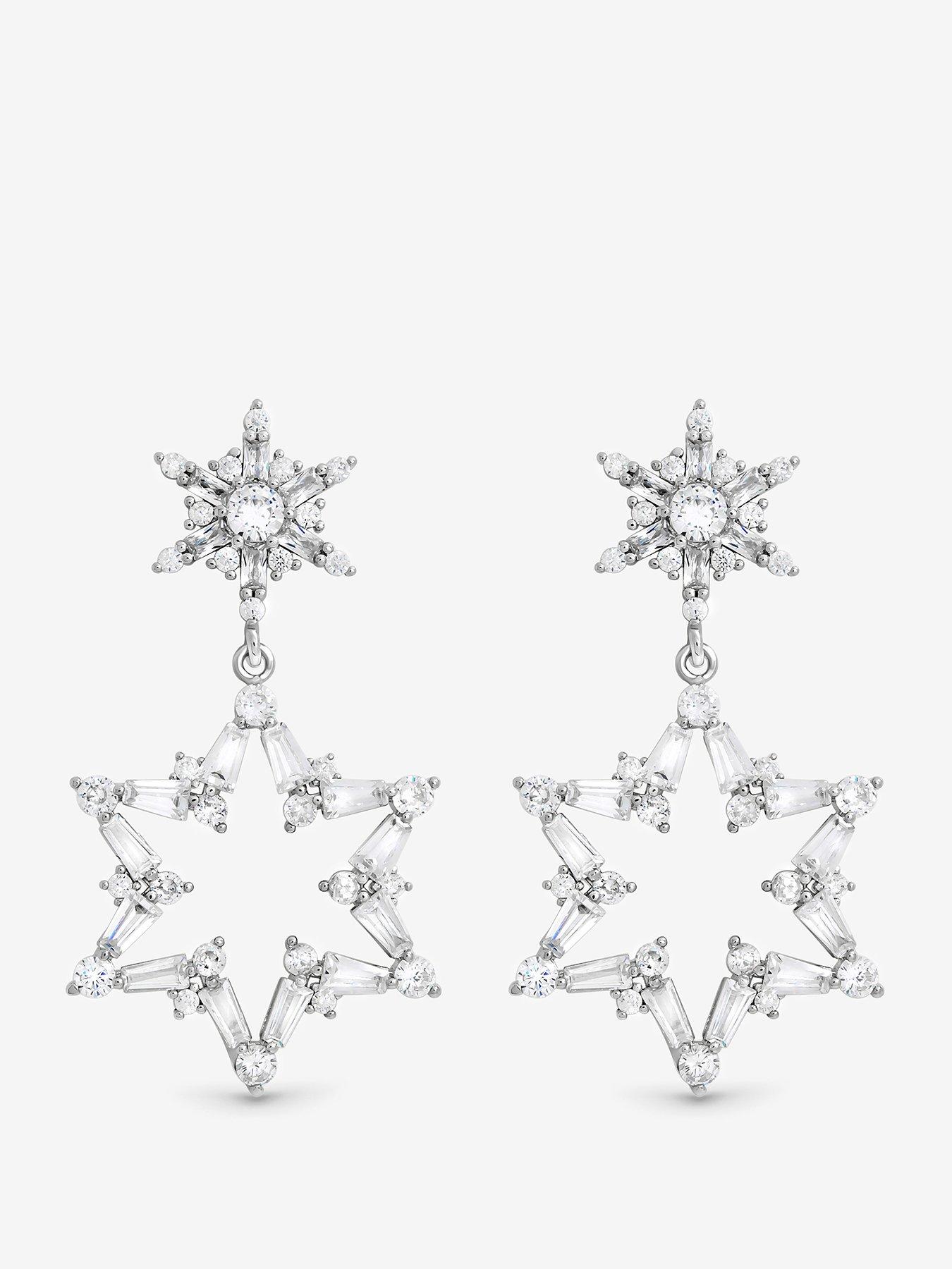 Image 1 of 1 of Mood Silver Crystal Star Drop Earrings
