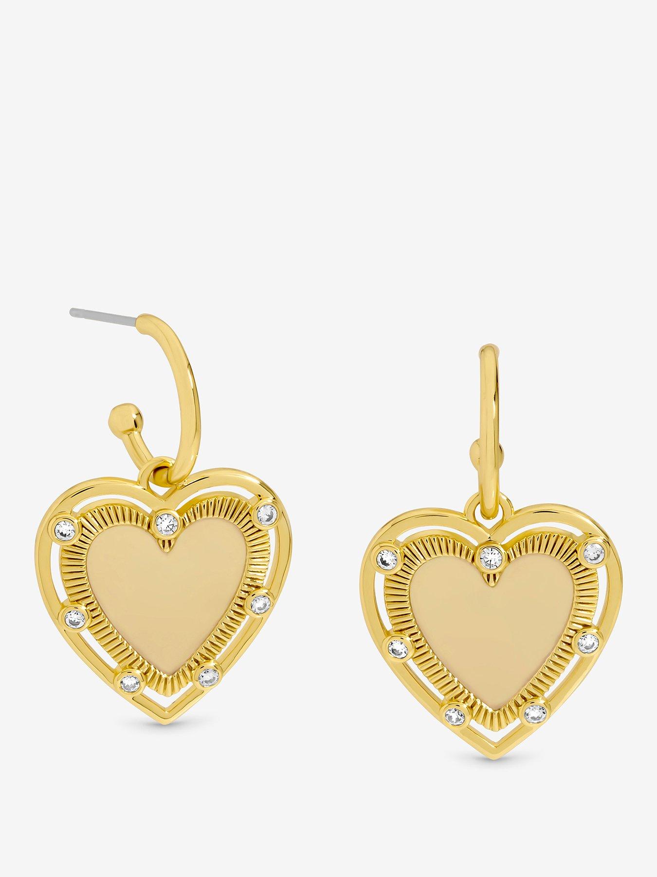 Inicio Inicio 14K Gold Plated Textured Heart Charm Hoop Earrings