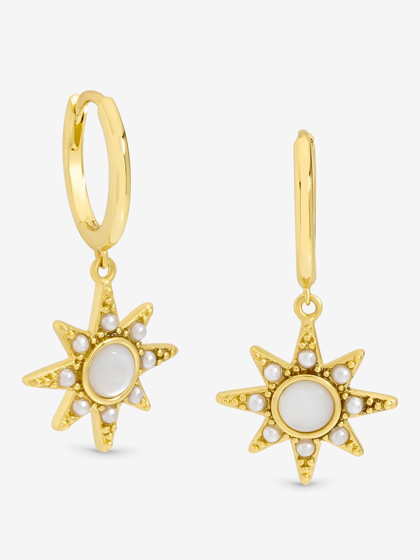 Inicio 14K Gold Plated and Mother of Pearl Star Earrings