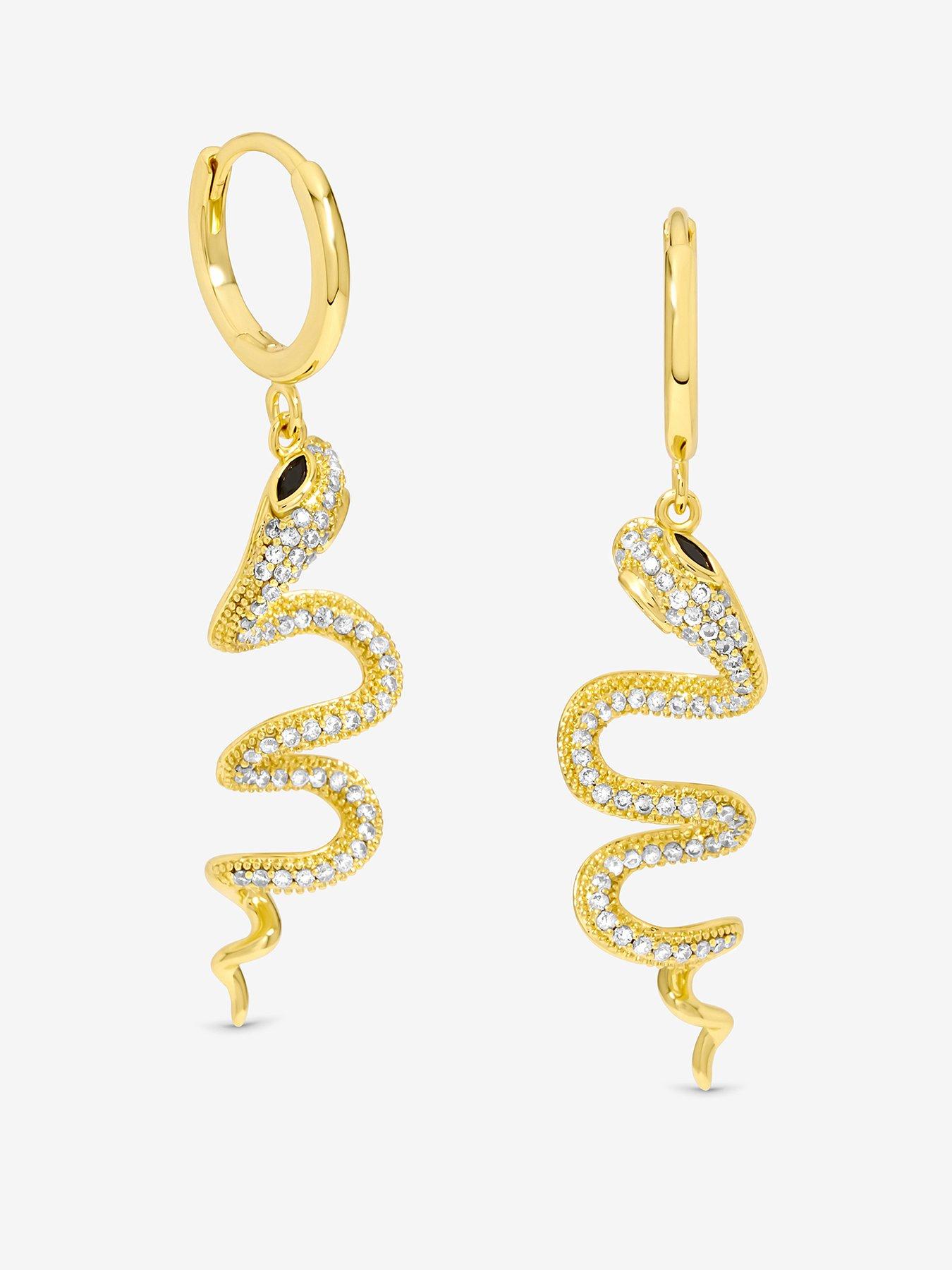 inicio-14k-gold-plated-snake-spiral-drop-hoop-earrings