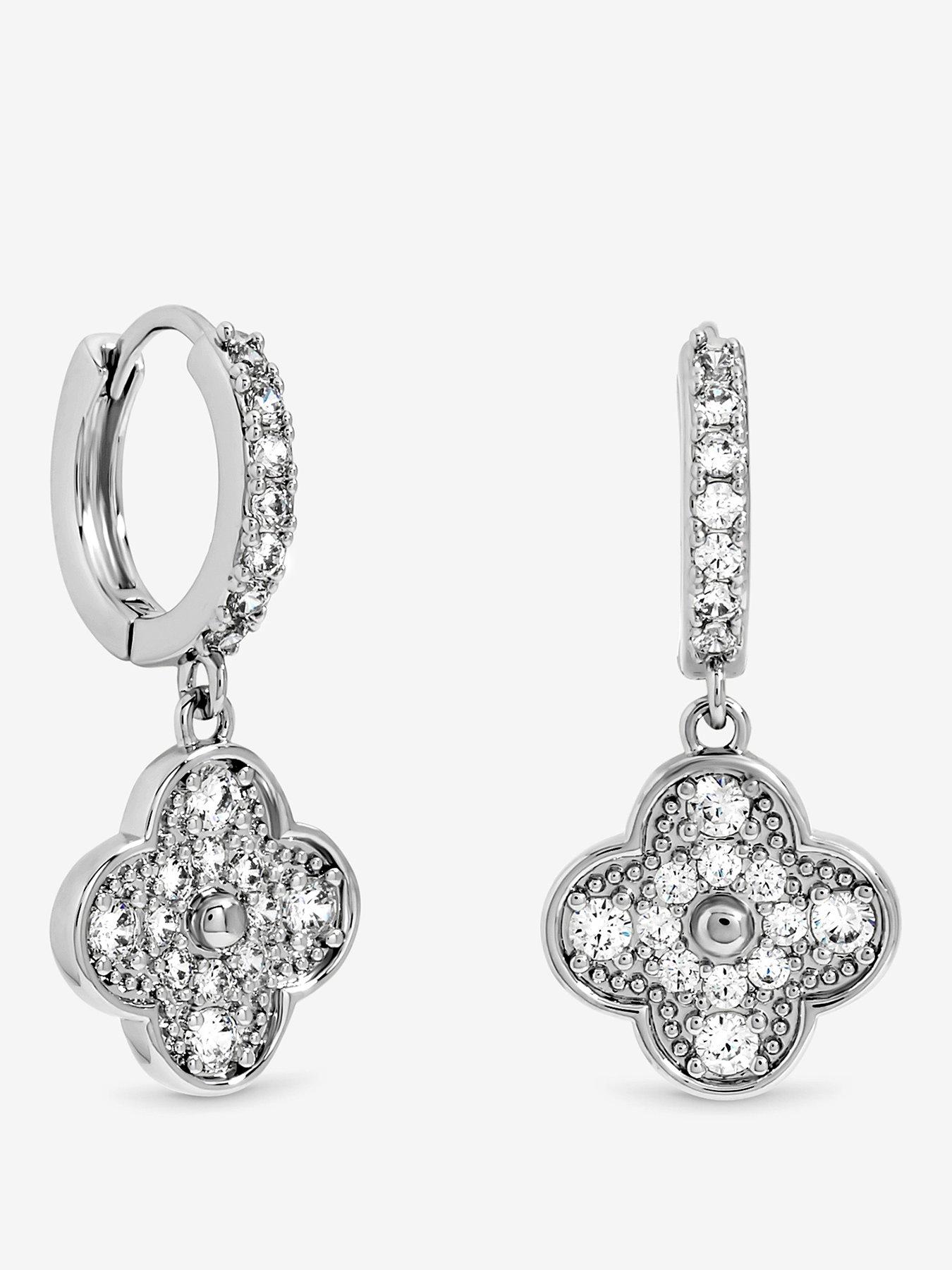 Image 1 of 4 of Jon Richard Rhodium Plated and Pave Clover Earrings