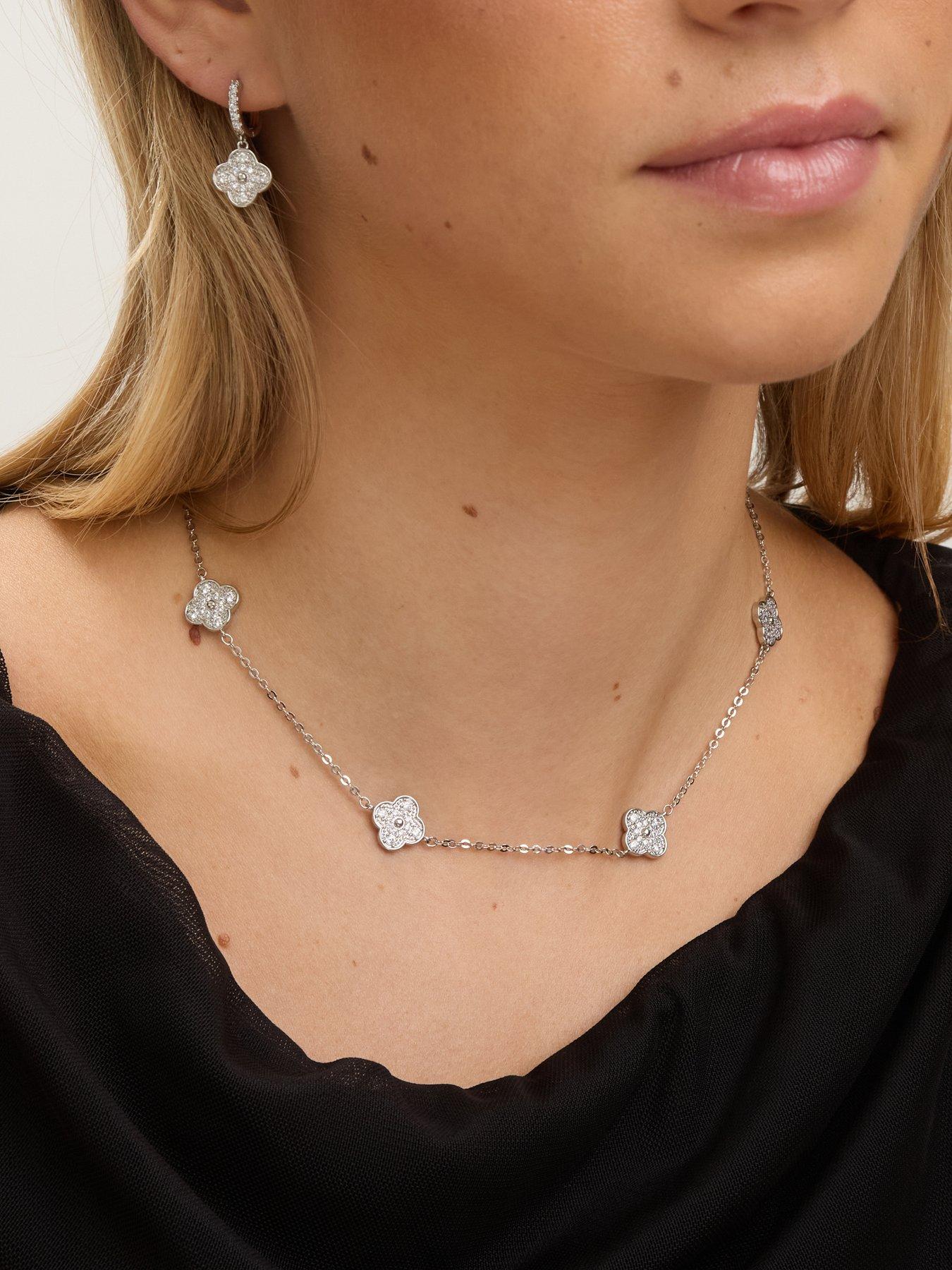Image 2 of 4 of Jon Richard Rhodium Plated and Pave Clover Earrings