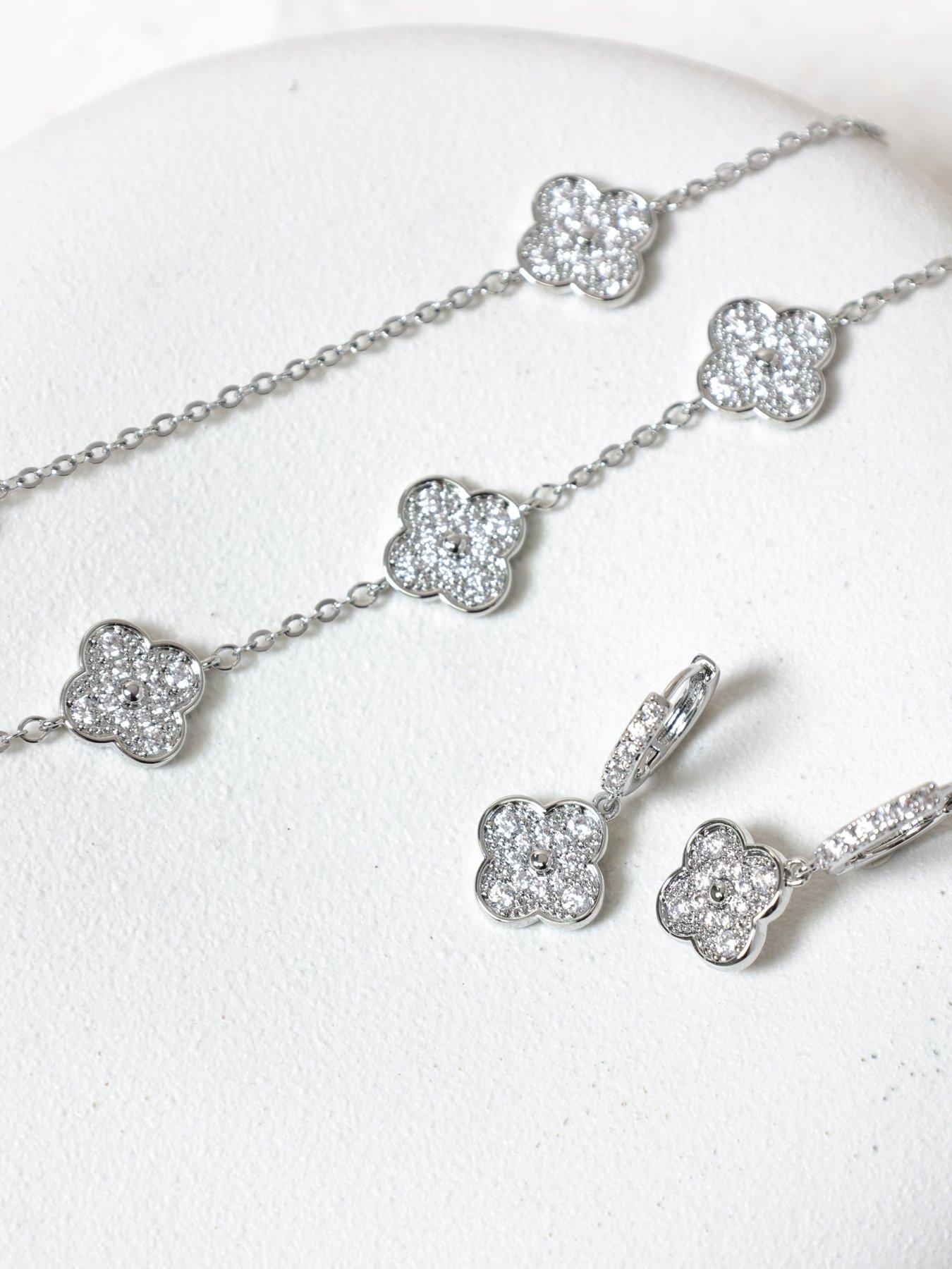 Image 3 of 4 of Jon Richard Rhodium Plated and Pave Clover Earrings