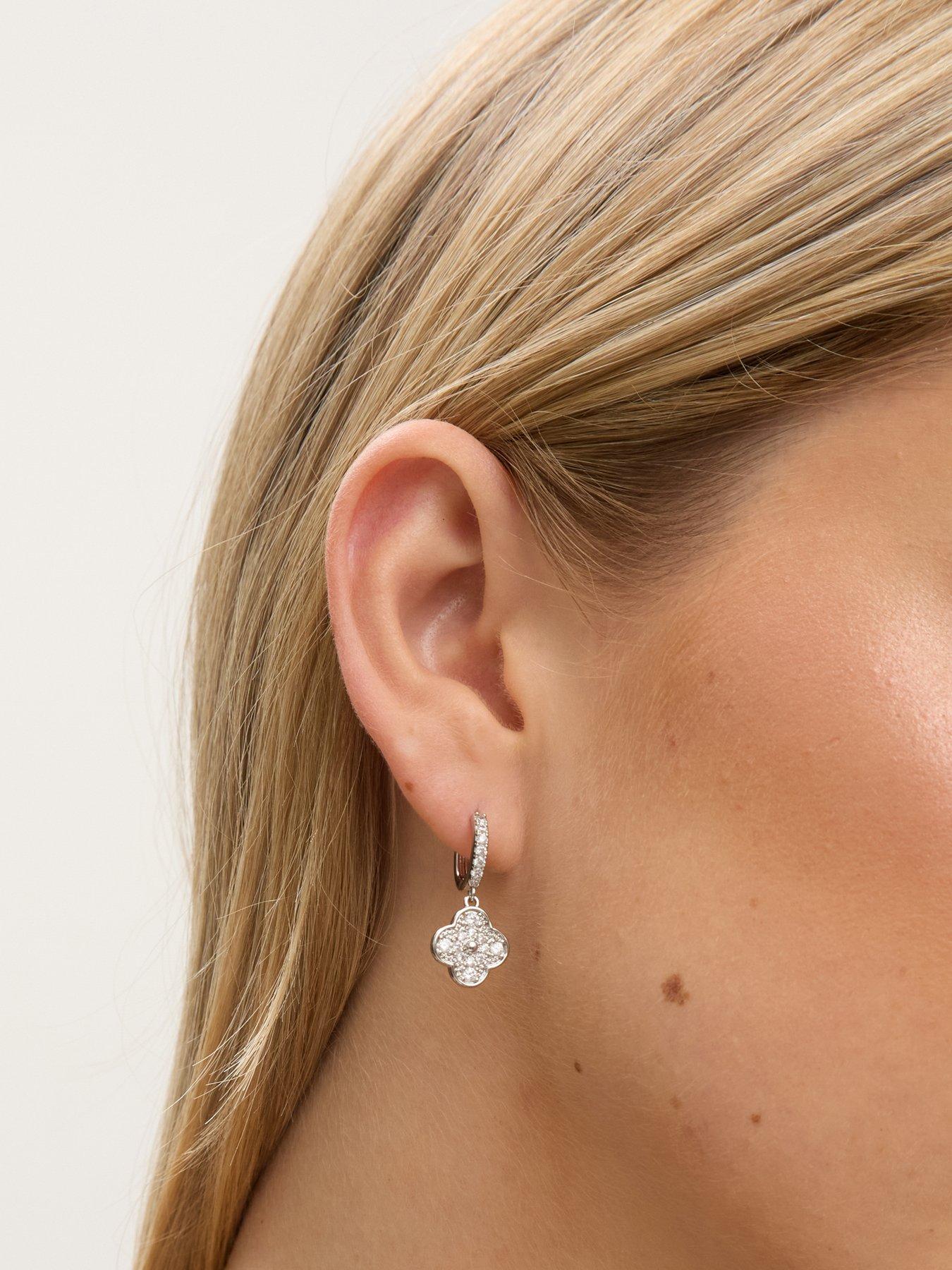 Image 4 of 4 of Jon Richard Rhodium Plated and Pave Clover Earrings