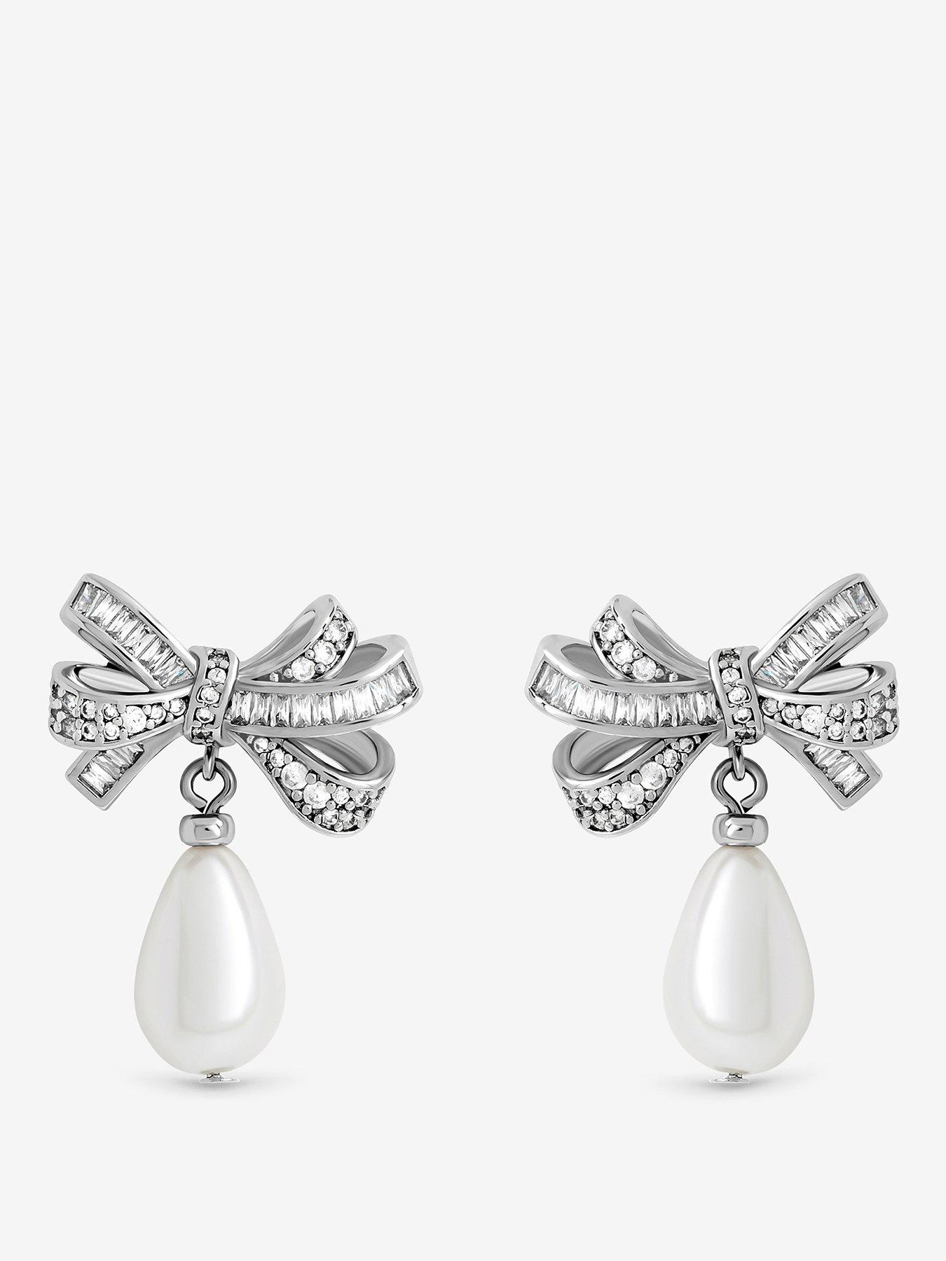 jon-richard-rhodium-plated-cubic-zirconia-bow-and-pearl-earringsfront