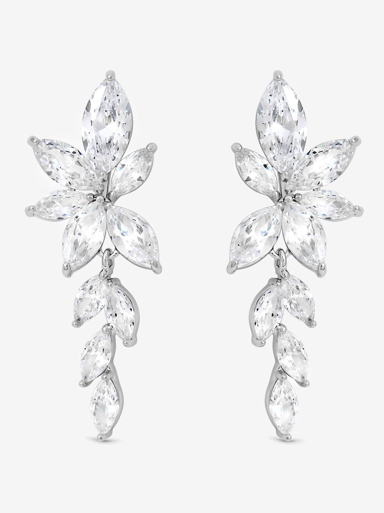 Jon Richard Jon Richard Rhodium Plated Crystal Leaf Drop Earrings