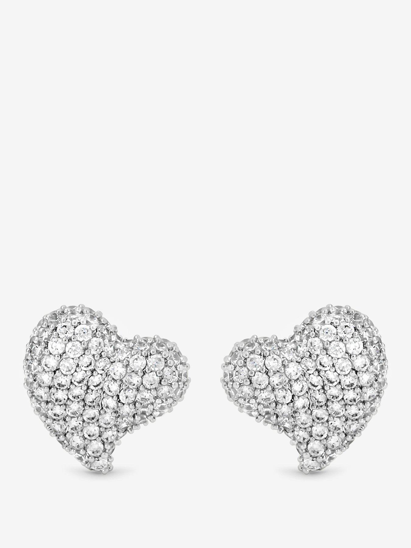 Jon Richard Jon Richard Rhodium Plated Pave Heart Stud Earrings