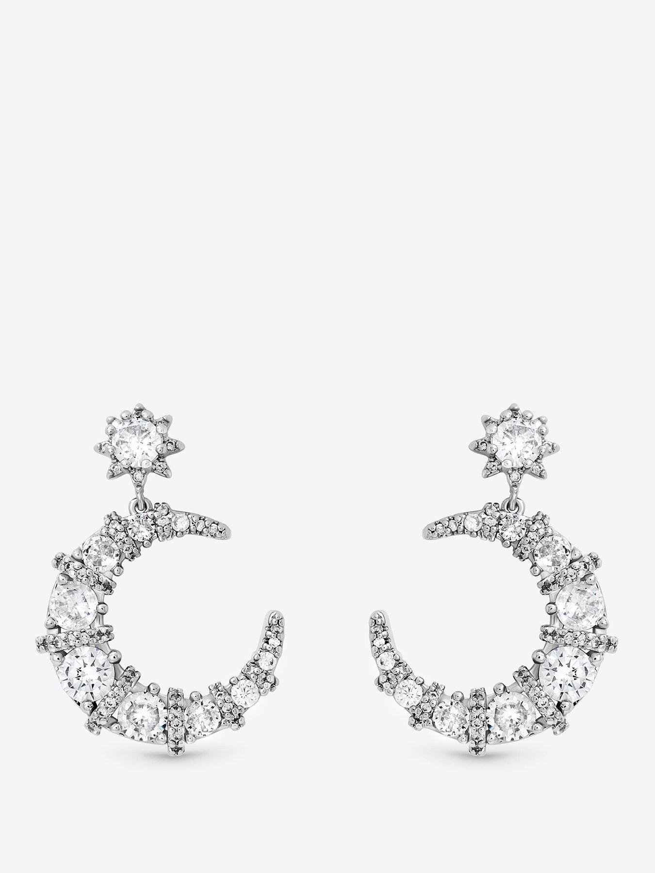 Jon Richard Jon Richard Rhodium Plated and Cubic Zirconia Celestial Drop Earrings