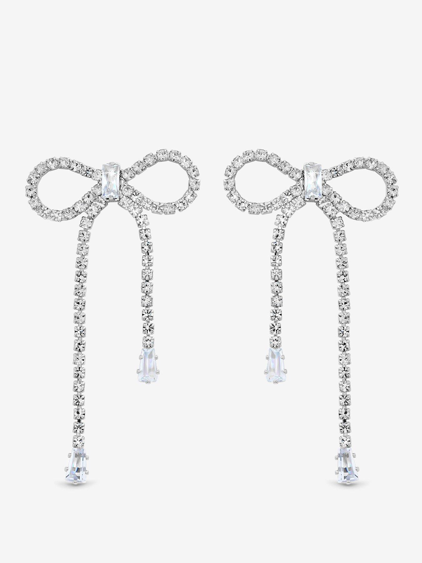 Image 1 of 1 of Jon Richard Jon Richard Silver Plated Crystal Statement Bow Drop Earrings