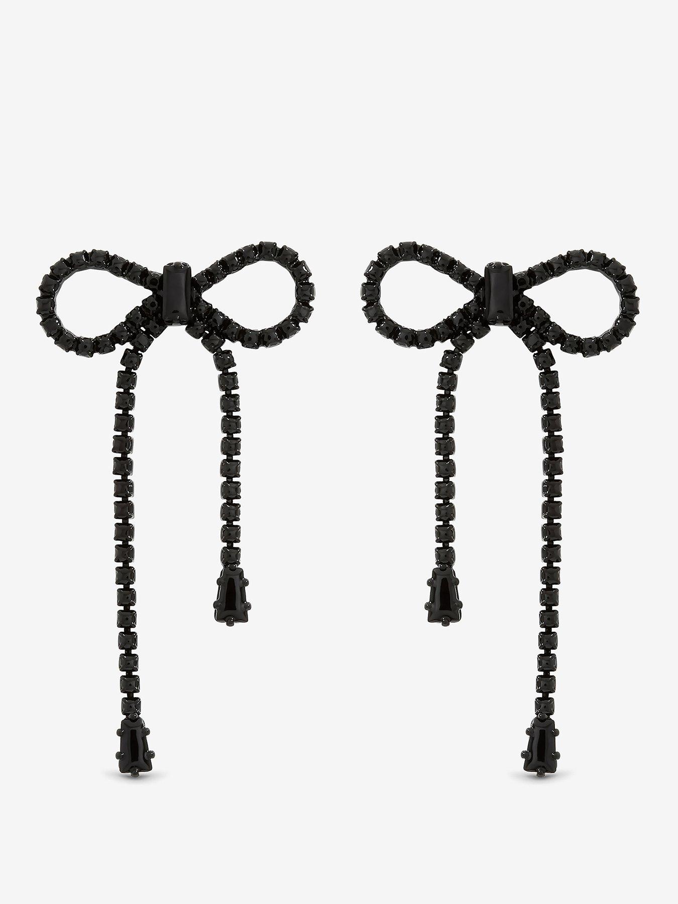 Image 1 of 1 of Jon Richard Jon Richard Jet Plated and Jet Crystal Statement Bow Drop Earrings