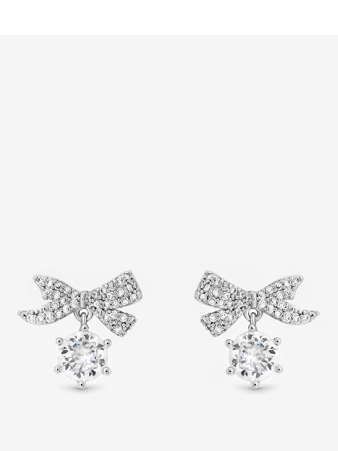 Jon Richard Rhodium Plated and Pave Mini Bow Earrings