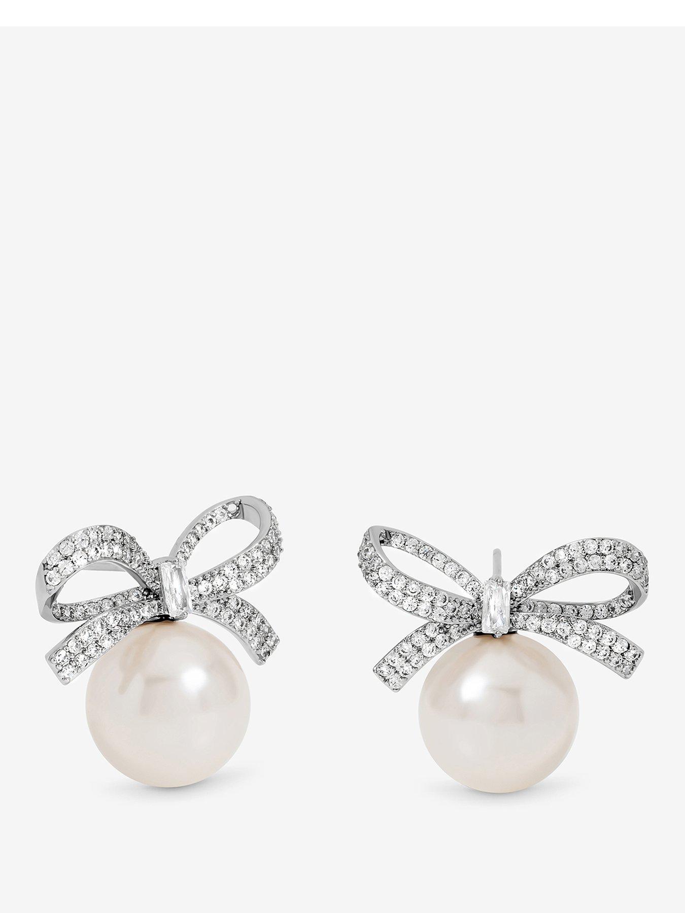 Jon Richard Jon Richard Rhodium Plated Crystal Bow and Pearl Earrings