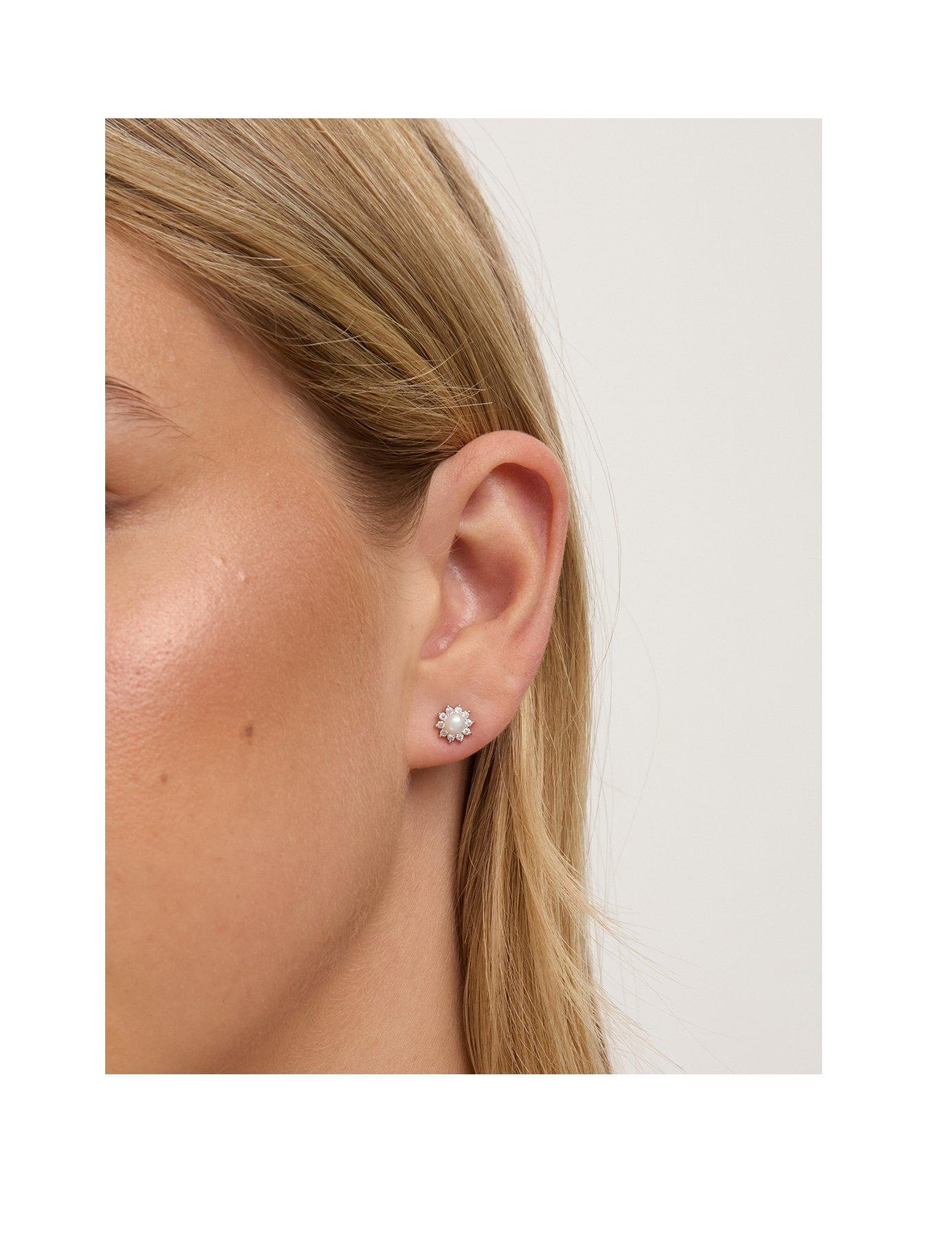 Image 1 of 2 of Jon Richard Jon Richard Rhodium Plated Mini Pearl and Crystal Earrings