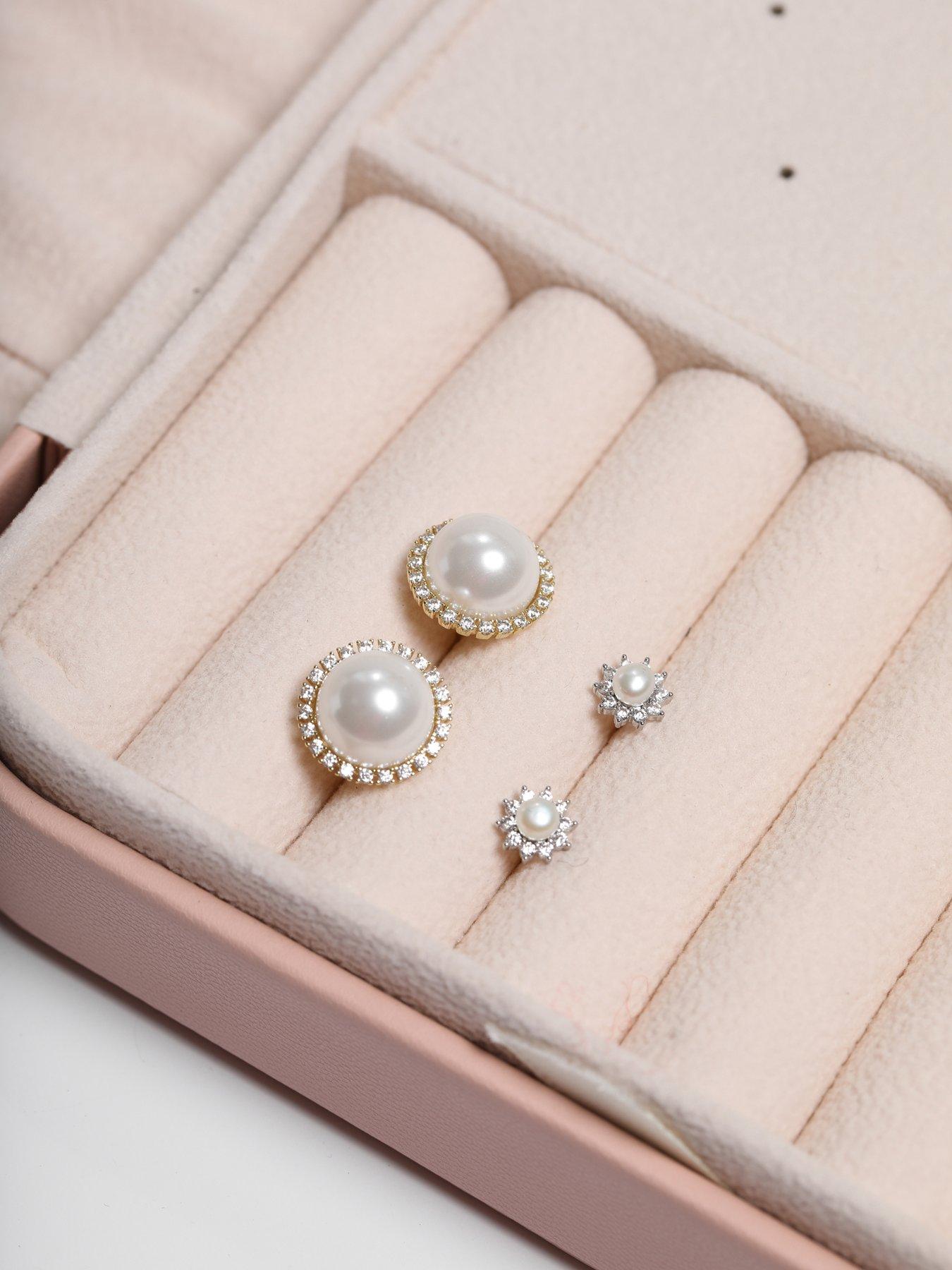 Image 2 of 2 of Jon Richard Jon Richard Rhodium Plated Mini Pearl and Crystal Earrings