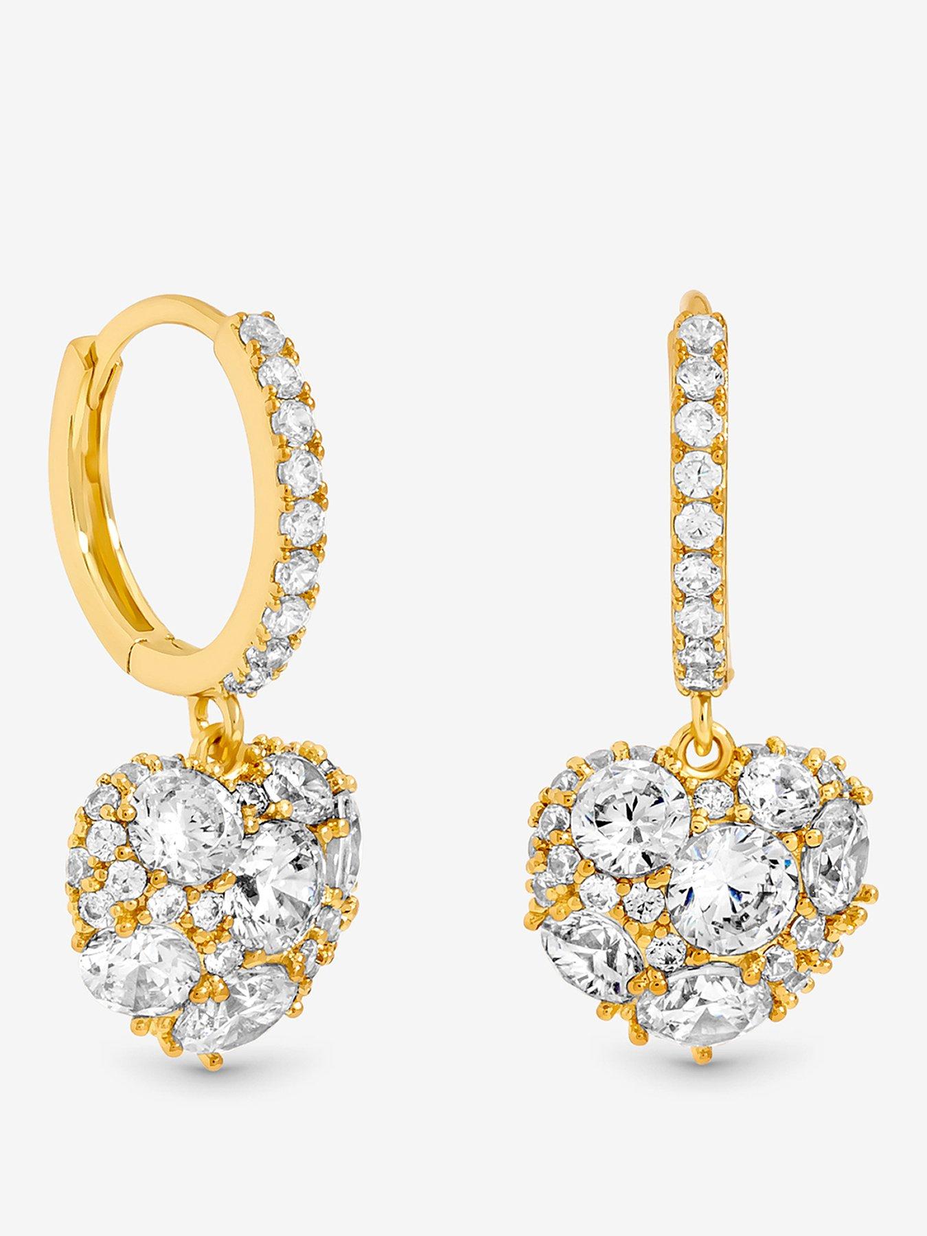 Jon Richard Jon Richard Gold Plated Cubic Zirconia Pave Heart Earrings