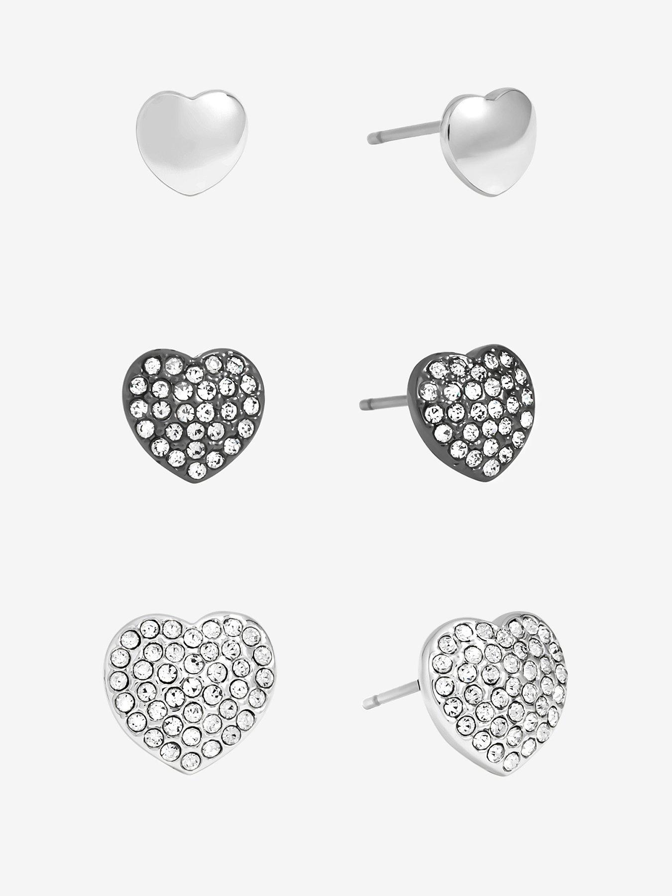 Mood Mood Mixed Plated Crystal Heart Stud Earrings - Pack of 3