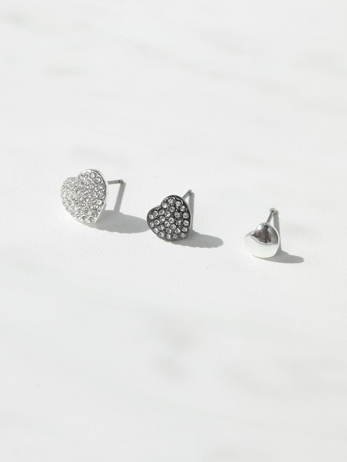 Image 2 of 4 of Mood Mood Mixed Plated Crystal Heart Stud Earrings - Pack of 3
