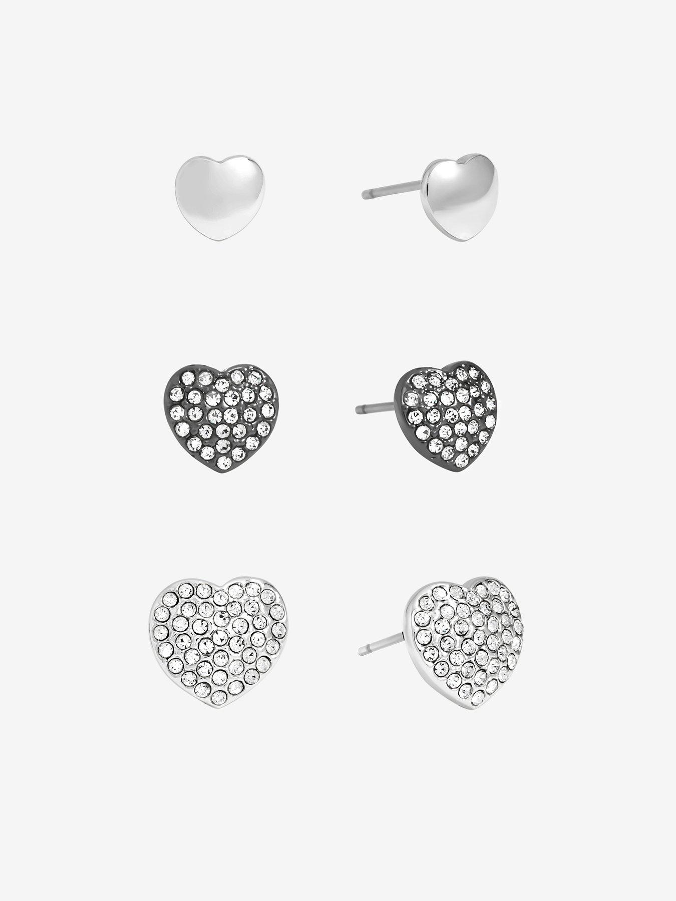 Image 3 of 4 of Mood Mood Mixed Plated Crystal Heart Stud Earrings - Pack of 3