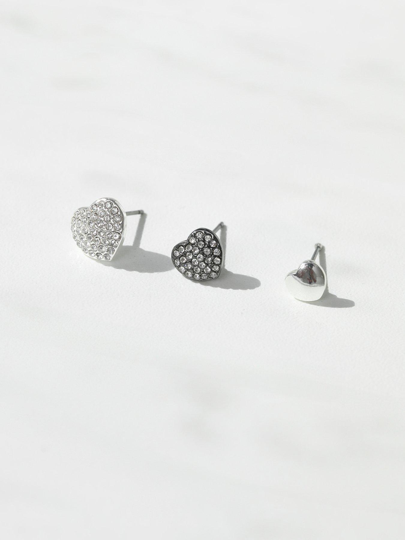 Image 4 of 4 of Mood Mood Mixed Plated Crystal Heart Stud Earrings - Pack of 3