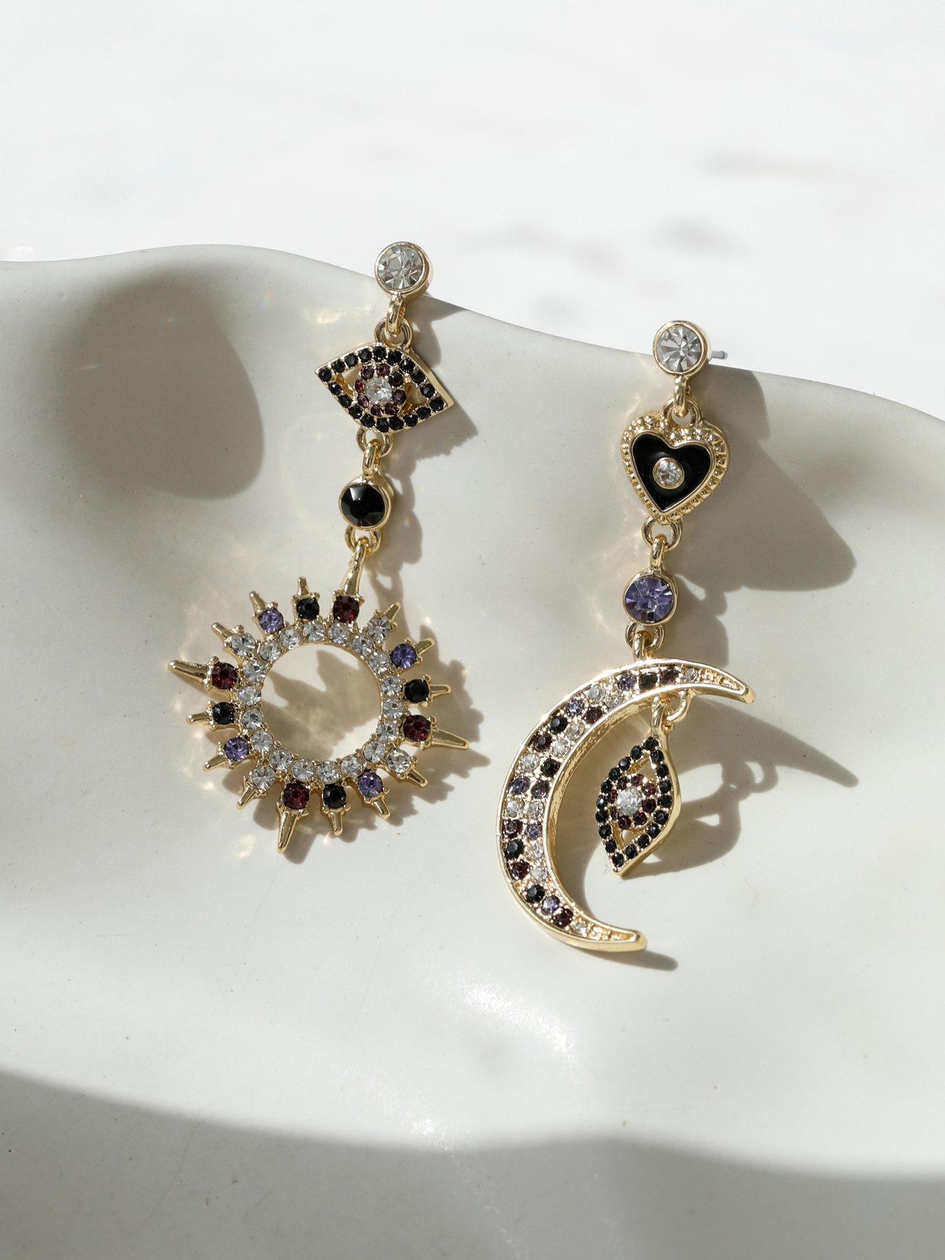 mood-gold-amp-multi-colour-crystal-mismatch-celestial-earringsnbspoutfit