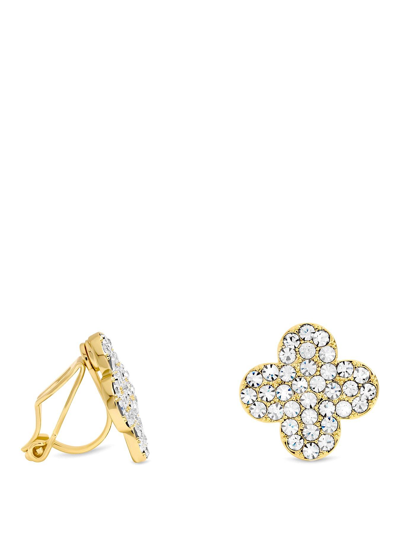 Jon Richard Jon Richard Gold Plated and Pave Clover Clip Earrings