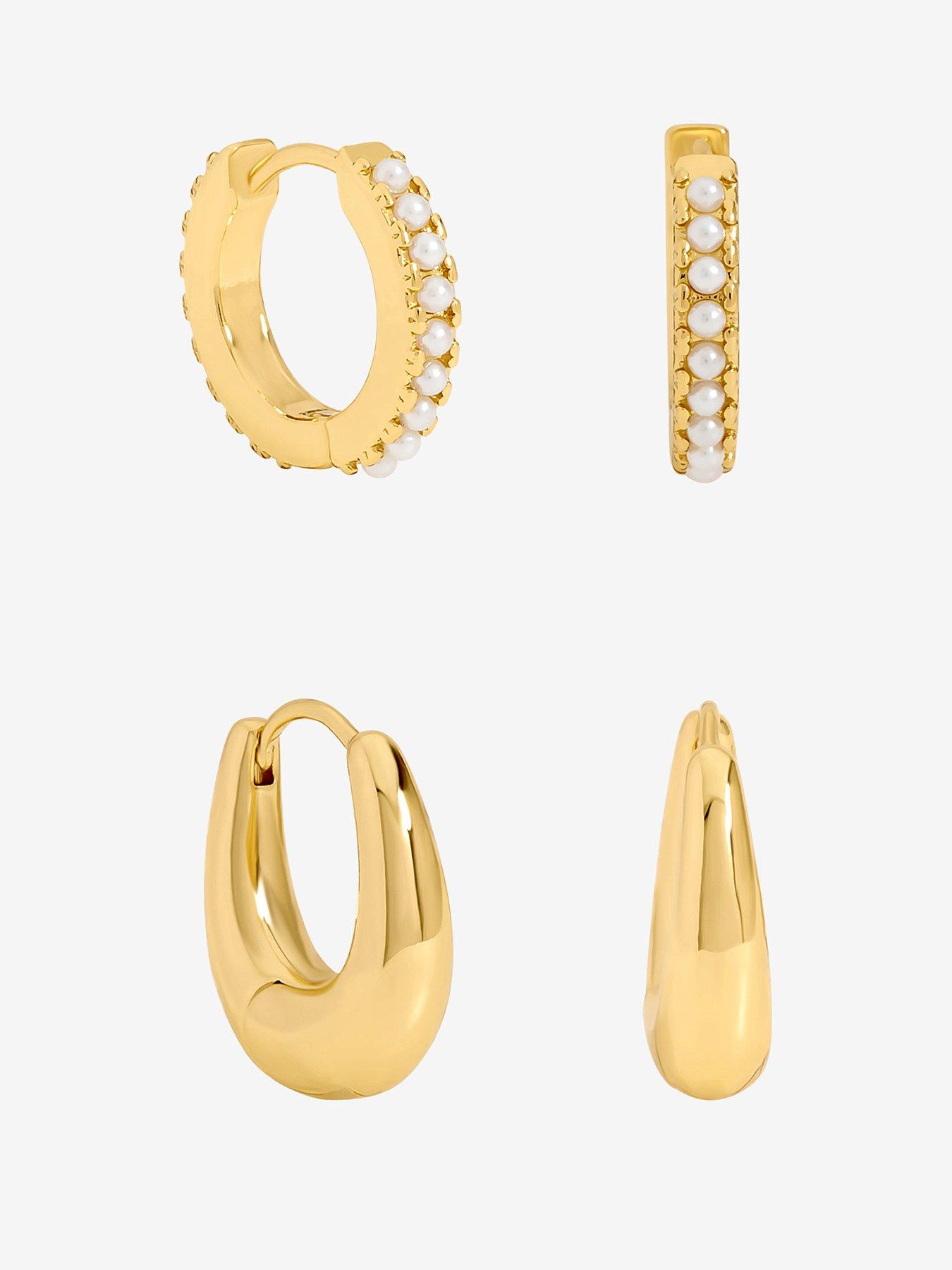 Jon Richard Gold Polished and Pearl Hoops - Pack of 2