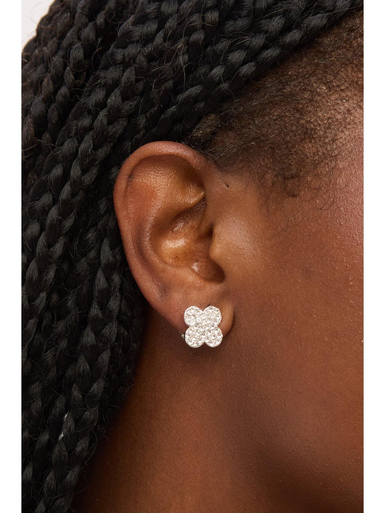 Image 2 of 2 of Jon Richard Jon Richard Silver Plated and Pave Clover Clip Earrings