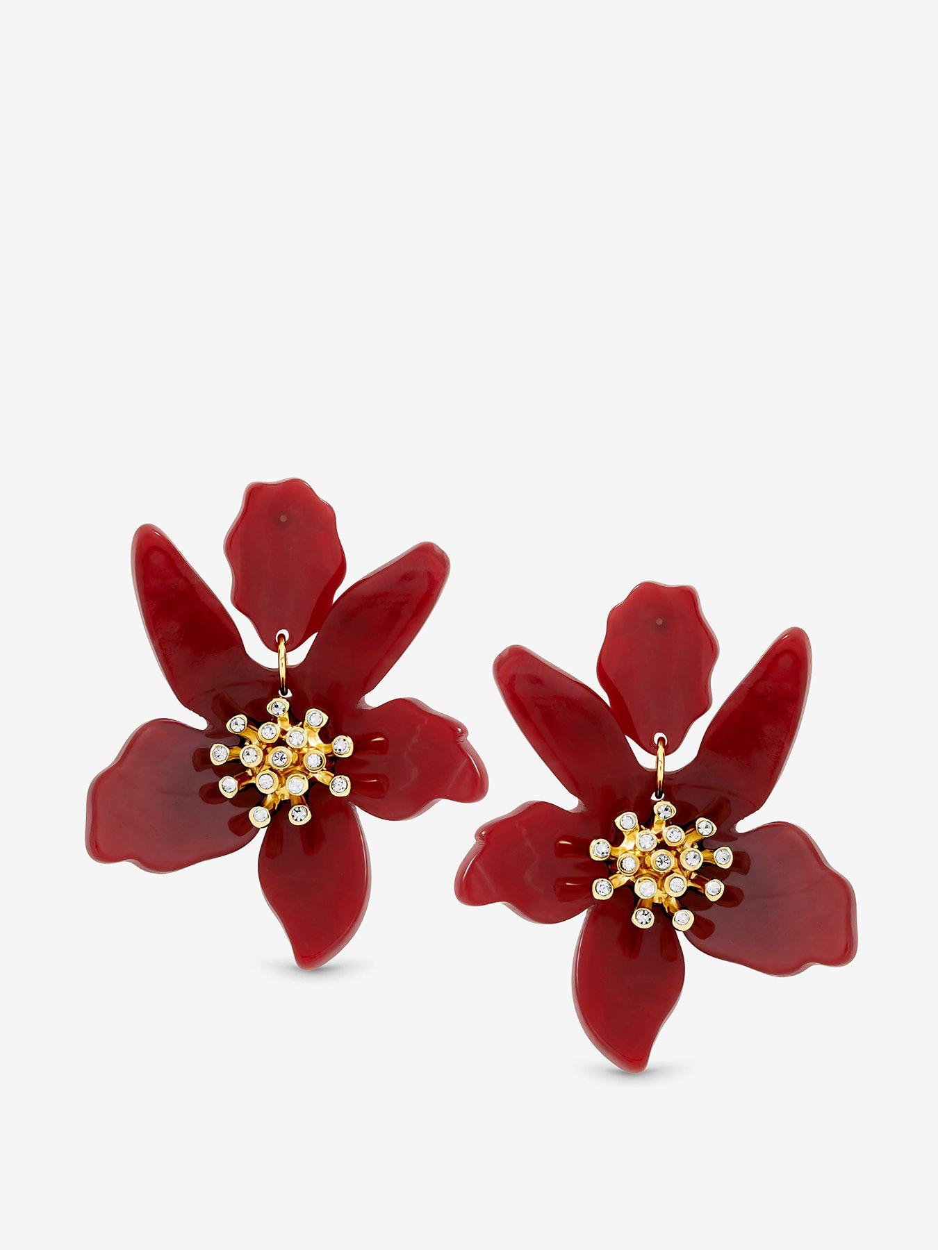 Mood Mood Burgundy Resin Flower Statement Drop Earrings