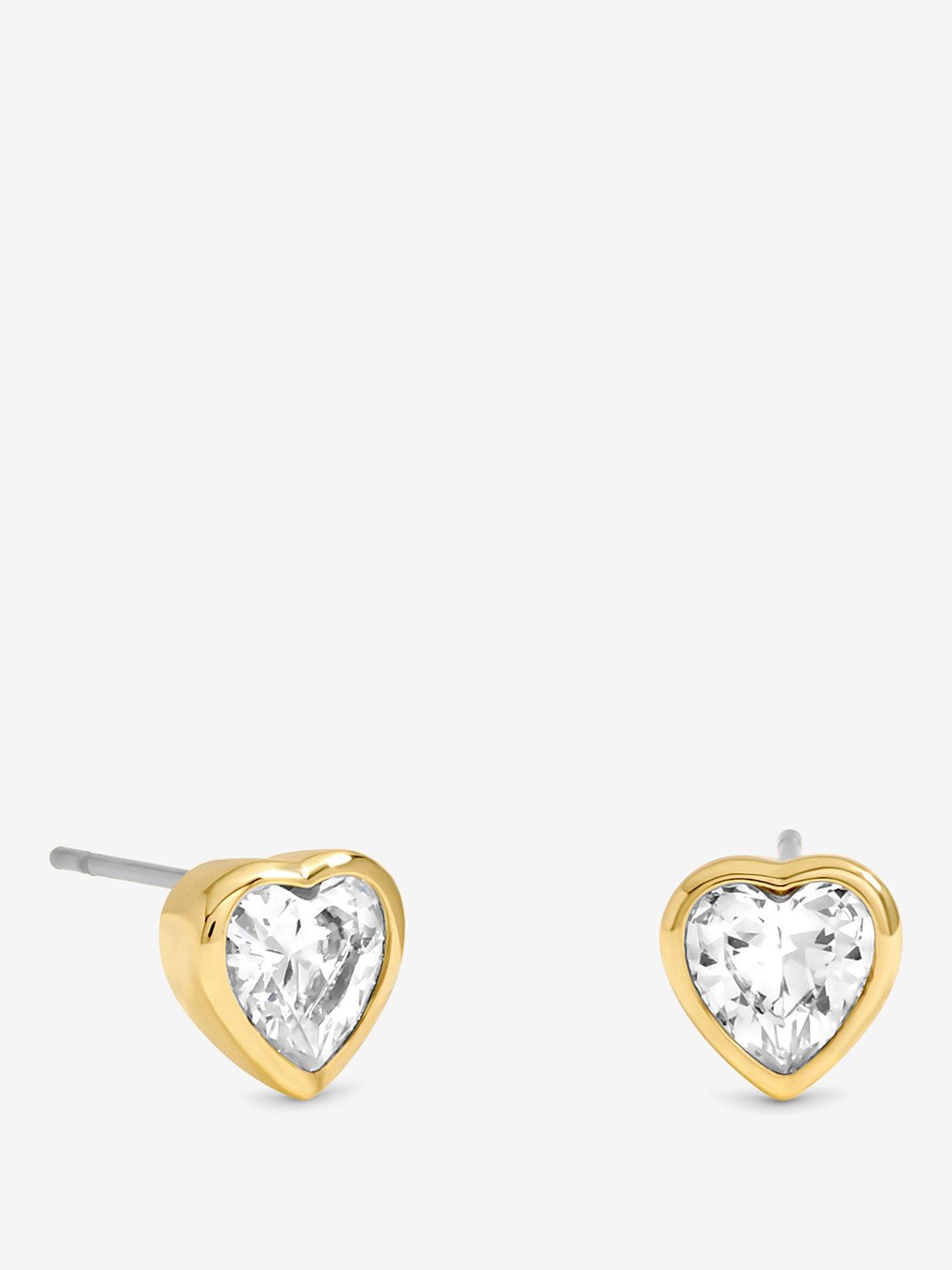 Image 1 of 2 of Inicio 14K Gold Plated and Crystal Besel Heart Stud Earrings