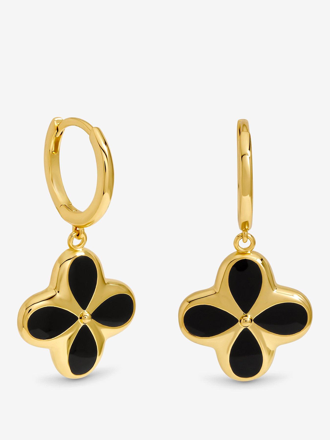 inicio-14k-gold-plated-and-jet-enamel-clover-earrings