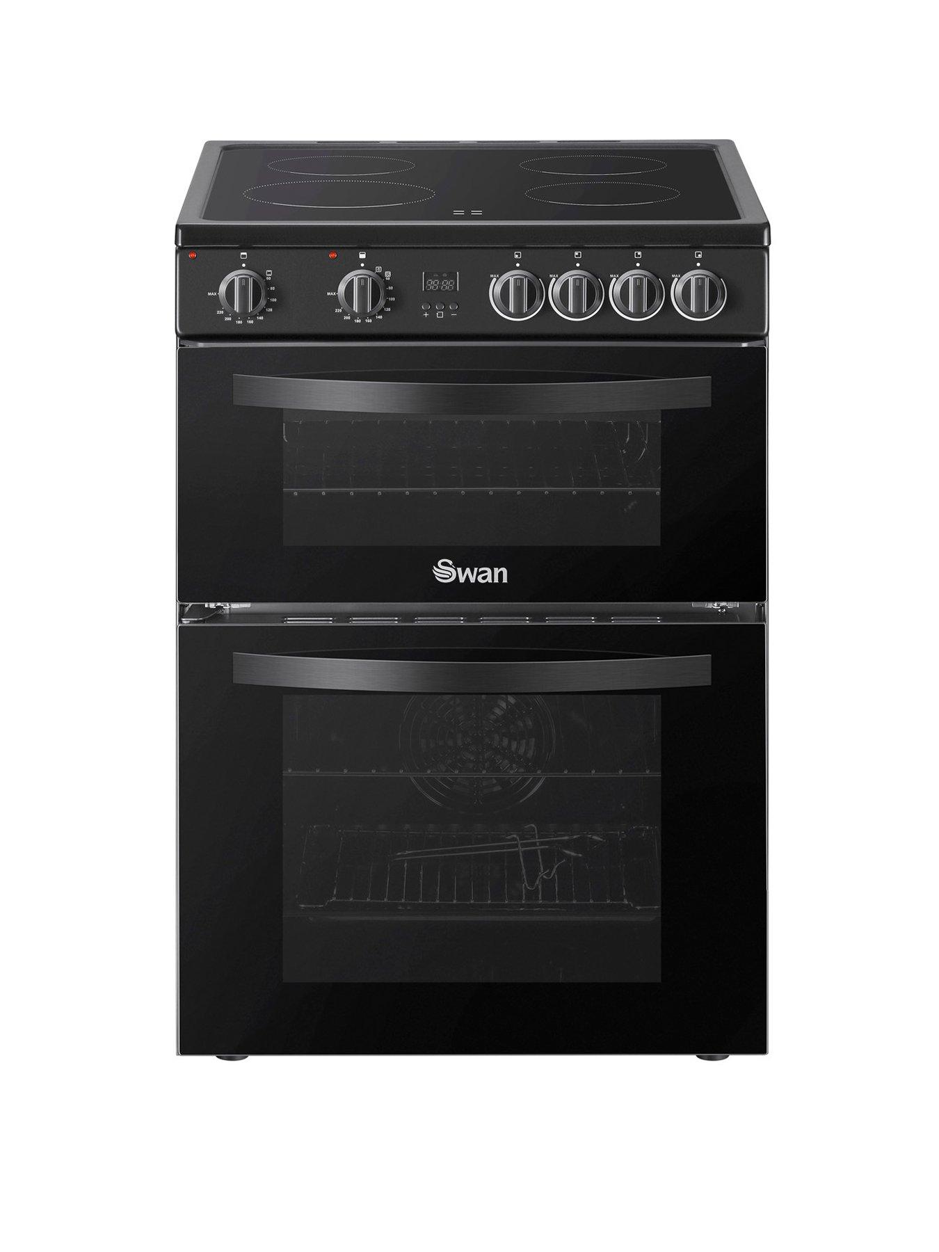 swan-sx16720b-60cm-electric-twin-oven-ceramic-hob-cooker-blackfront